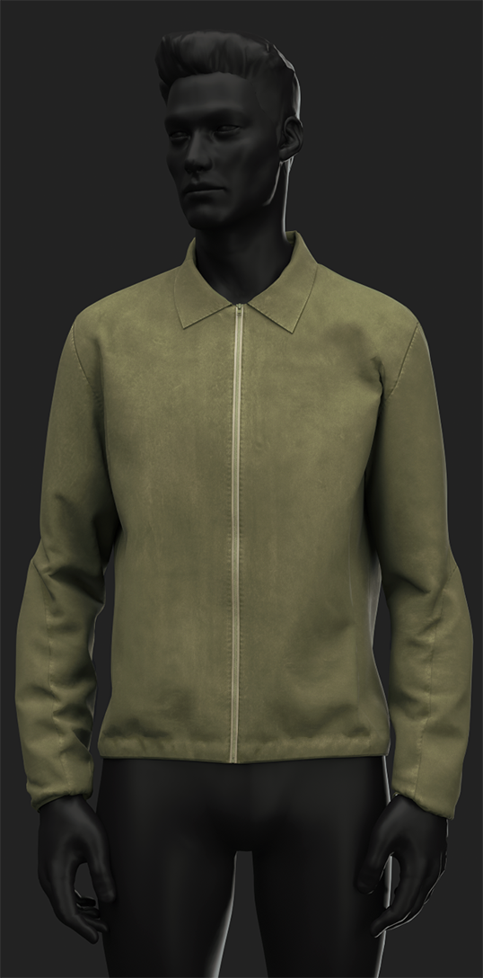 CLO3D Simulated fit & pattern, front.