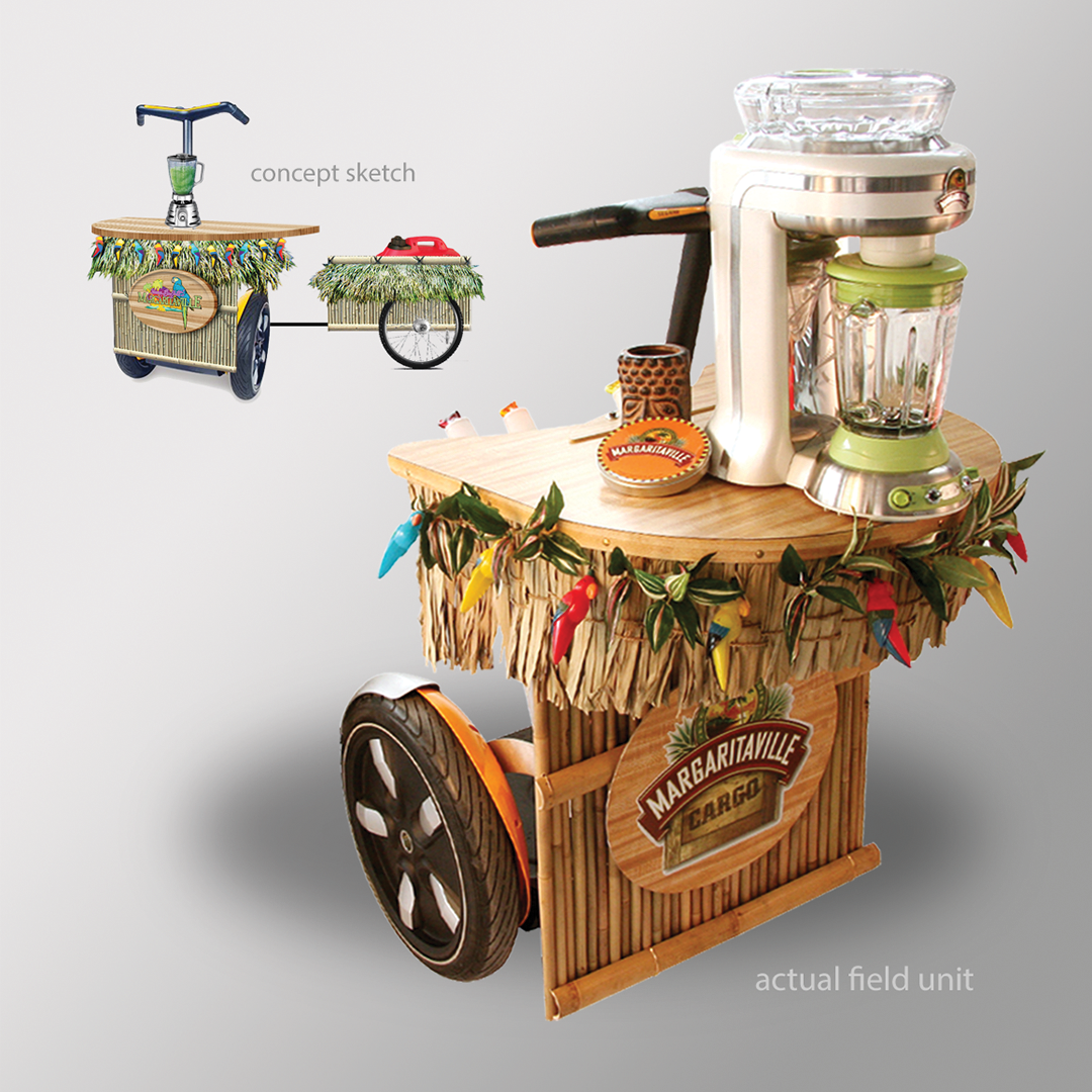 Fully operational Seqway based Tiki Bar featuring Margaritaville Margarita maker for Jarden Industries.