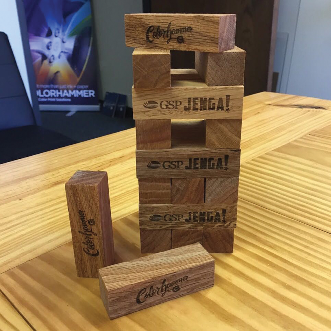 Using left over material from a client project, created custom branded 'thank you' gifts.