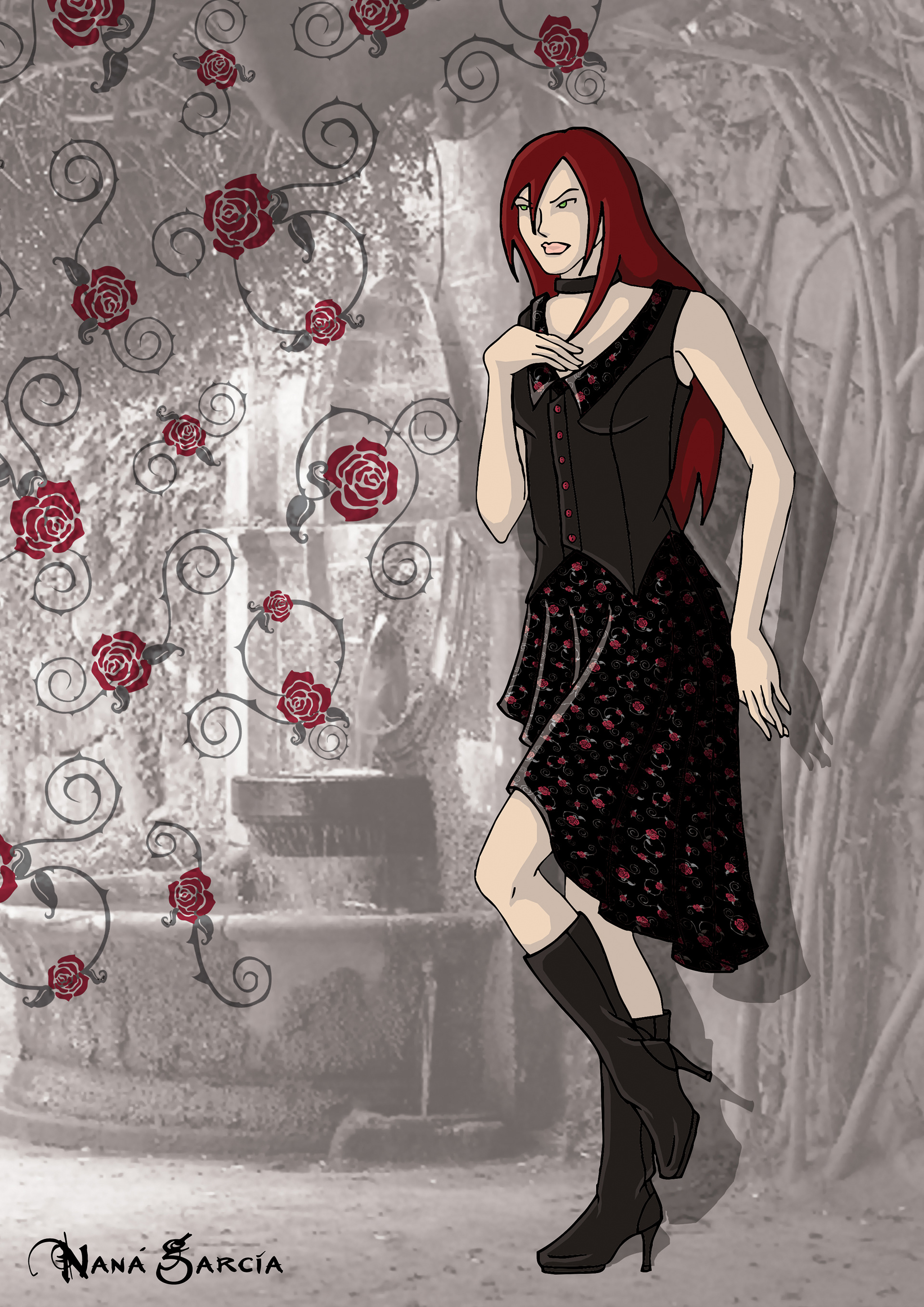 Thorns and Roses Textile Print
