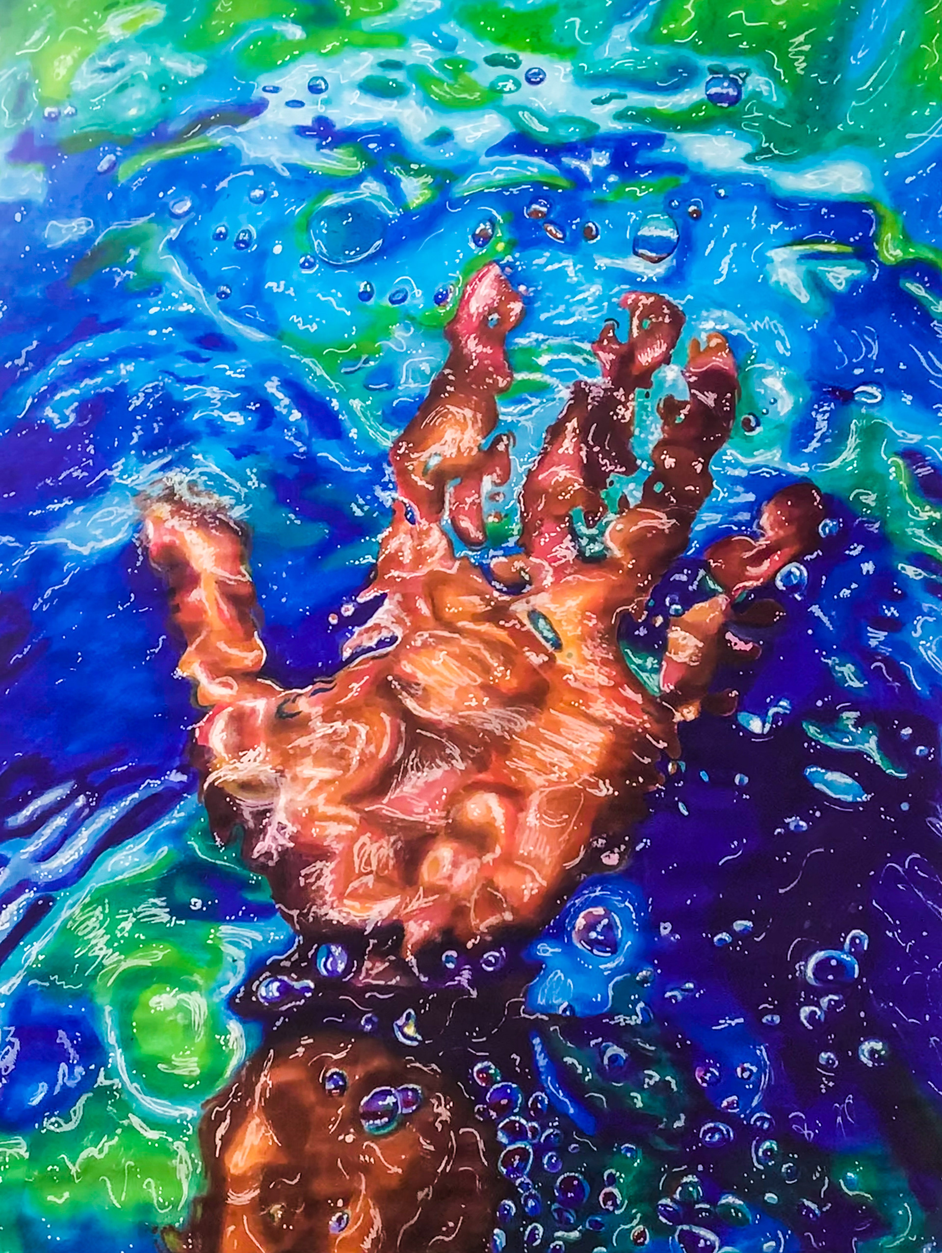 "Underwater Hand", Marker on paper, 11x14