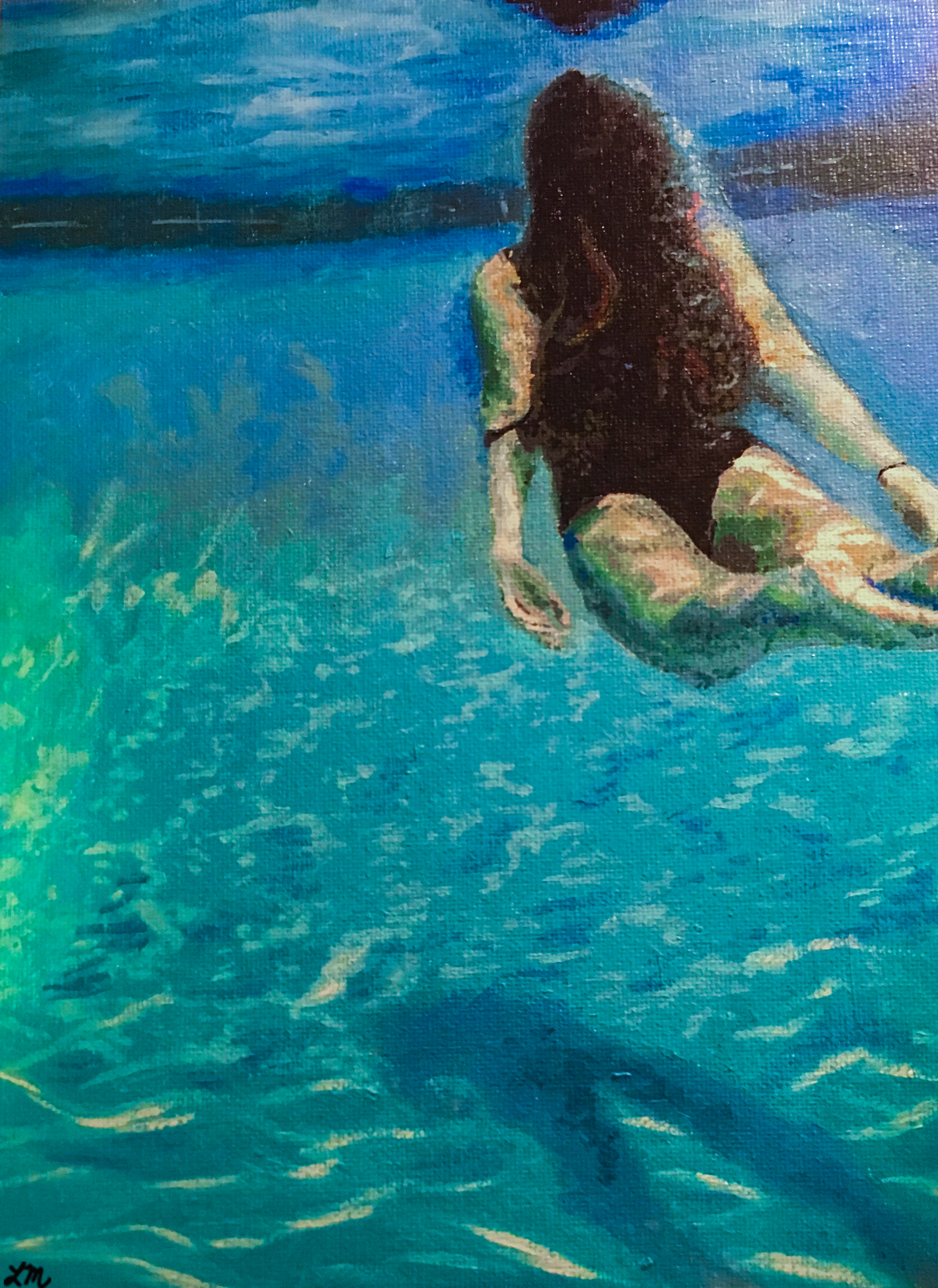"Swim", Acrylic on panel, 9x12