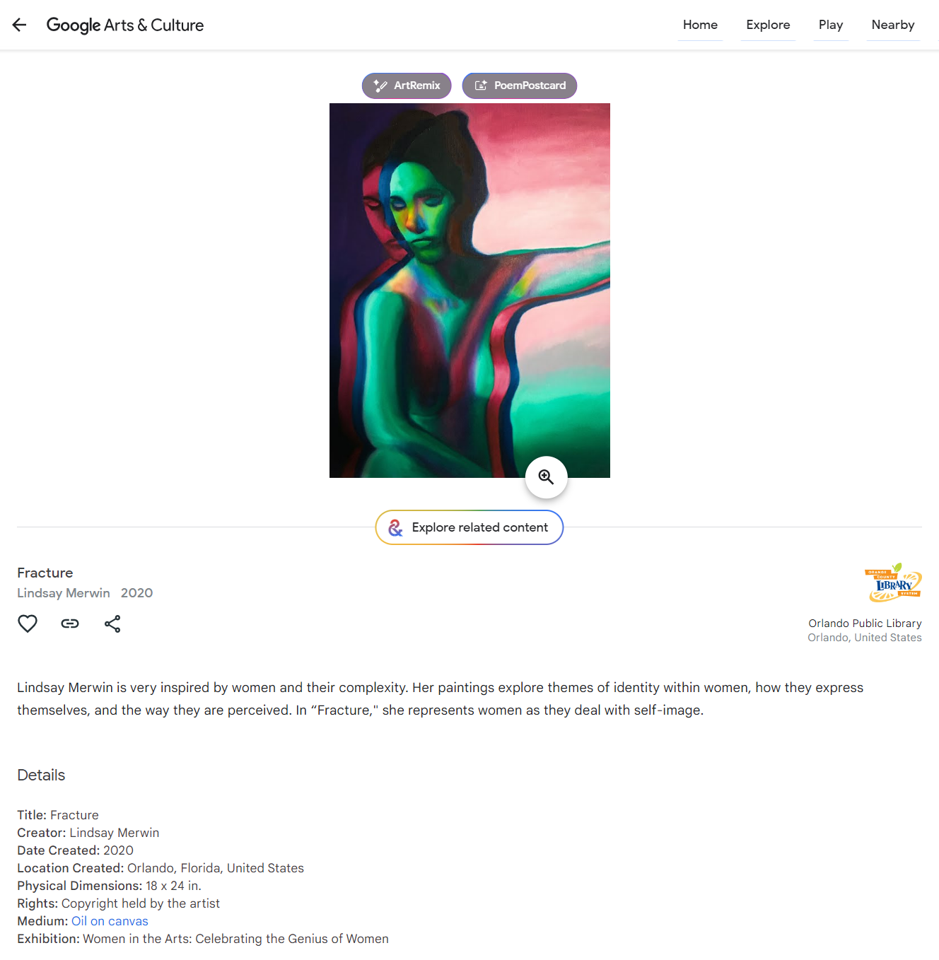 "Fracture" Painting featured on Google Arts & Culture, 2021