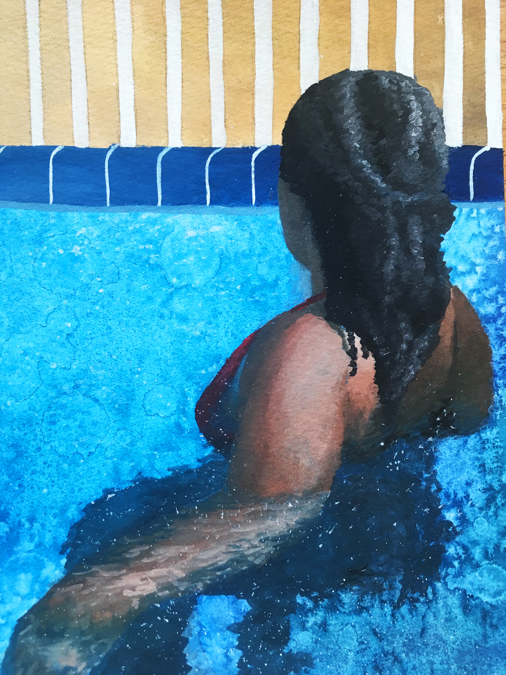 "Pool", Gouache on paper, 6x8
