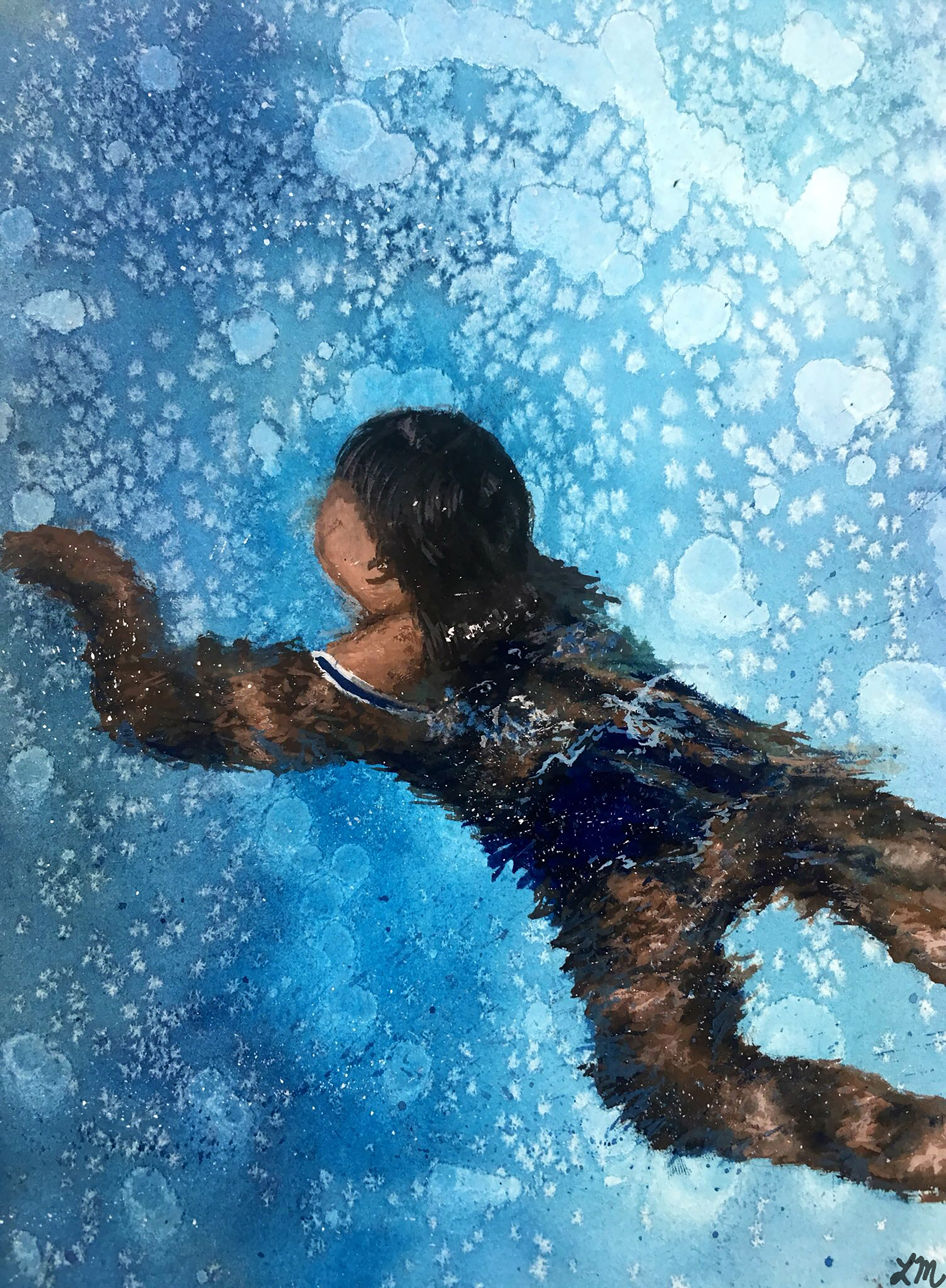 "Breaststroke", Gouache on paper, 6x8
