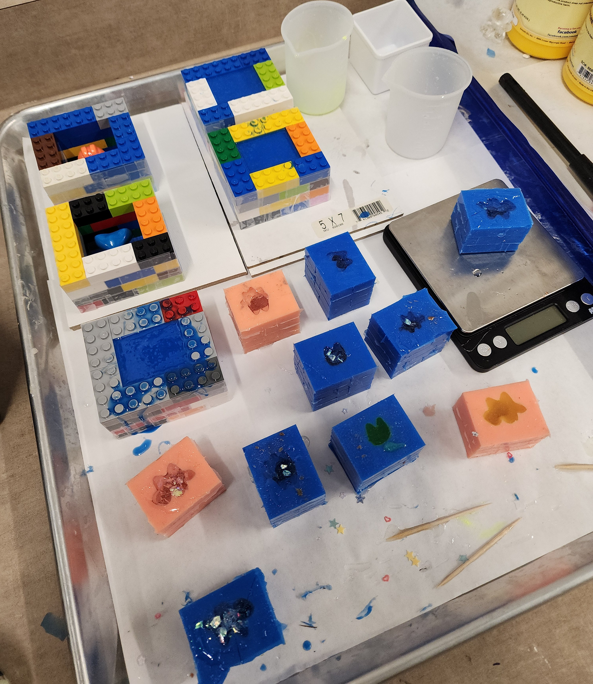 Figures ready for pouring, setting, and demolding