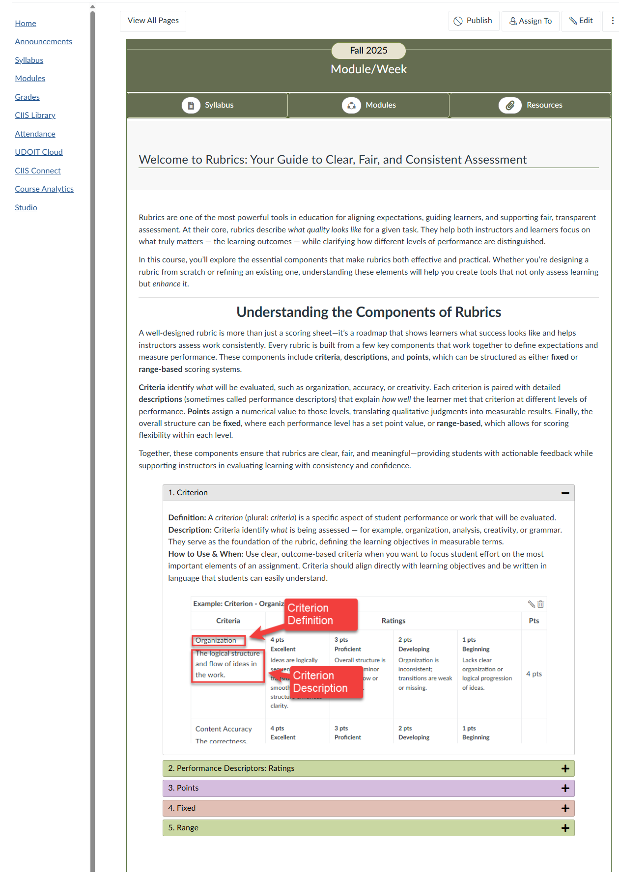 Simplified conceptual overview of rubric components.
