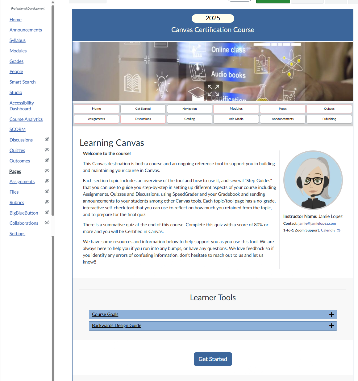 2025 Canvas Onboarding Certification home page with modular design.