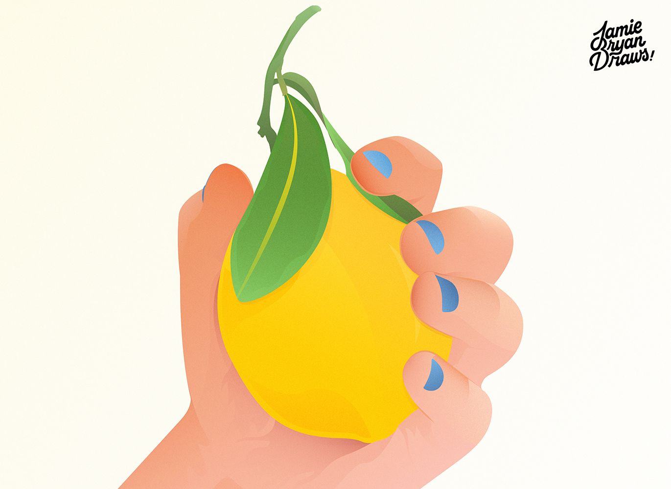 Vector illustration titled “When Life Gives You Lemons,” showing a close-up of a hand holding a lemon. Detailed vector shading, lighting, and grain emphasize depth and texture.