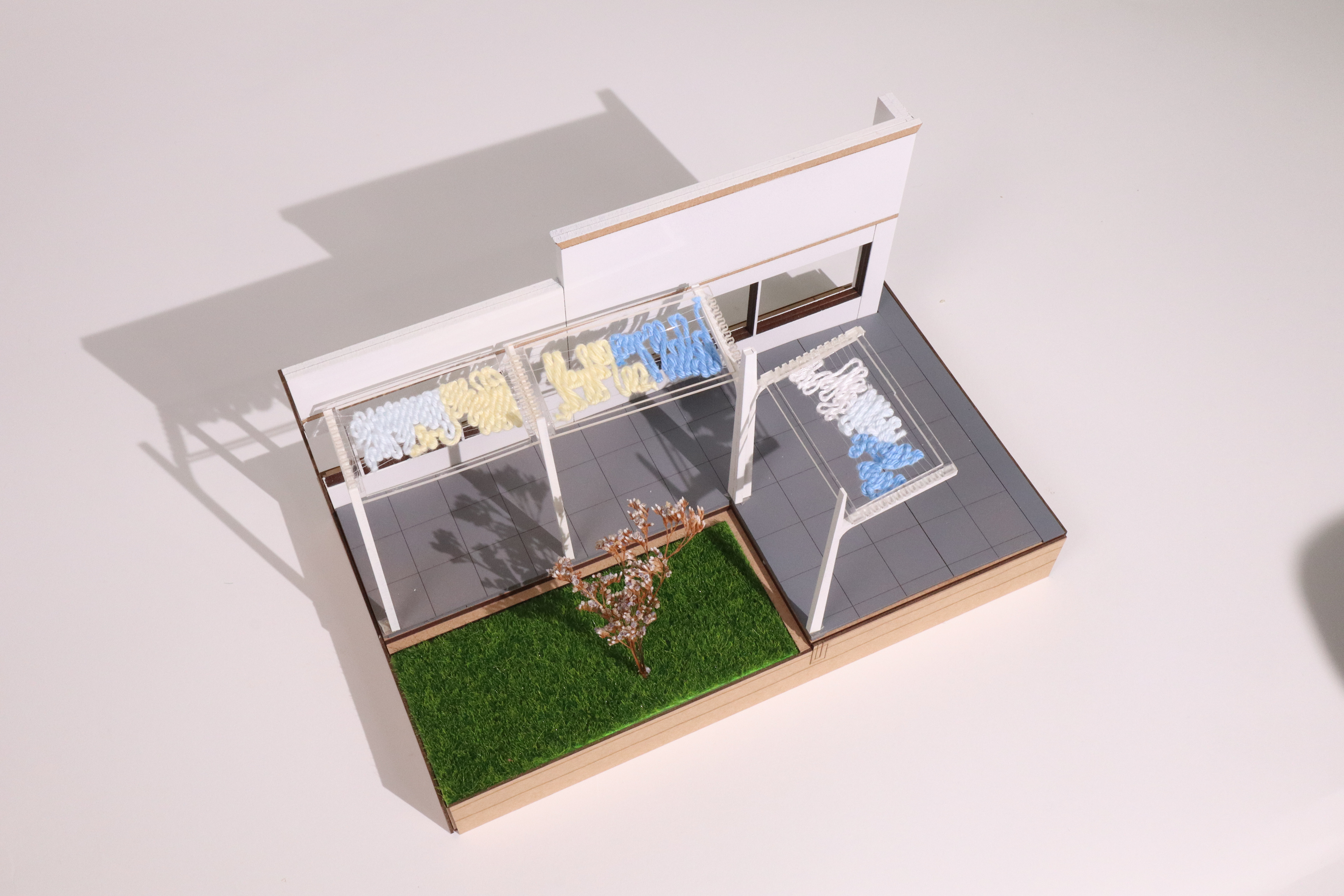 Isometric view of Woven Awnings at the Pocket Park.