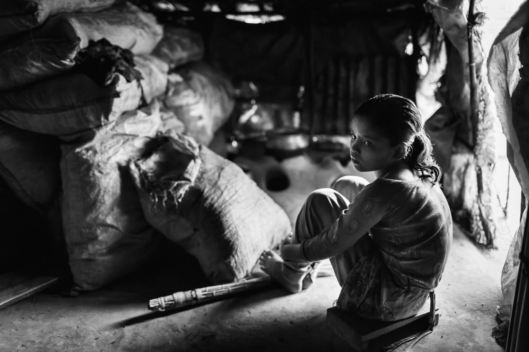 Interior of a makeshift shelter for Rohingya refugees in Nazirar Tek. Cox's Bazar, Bangladesh, May 2016