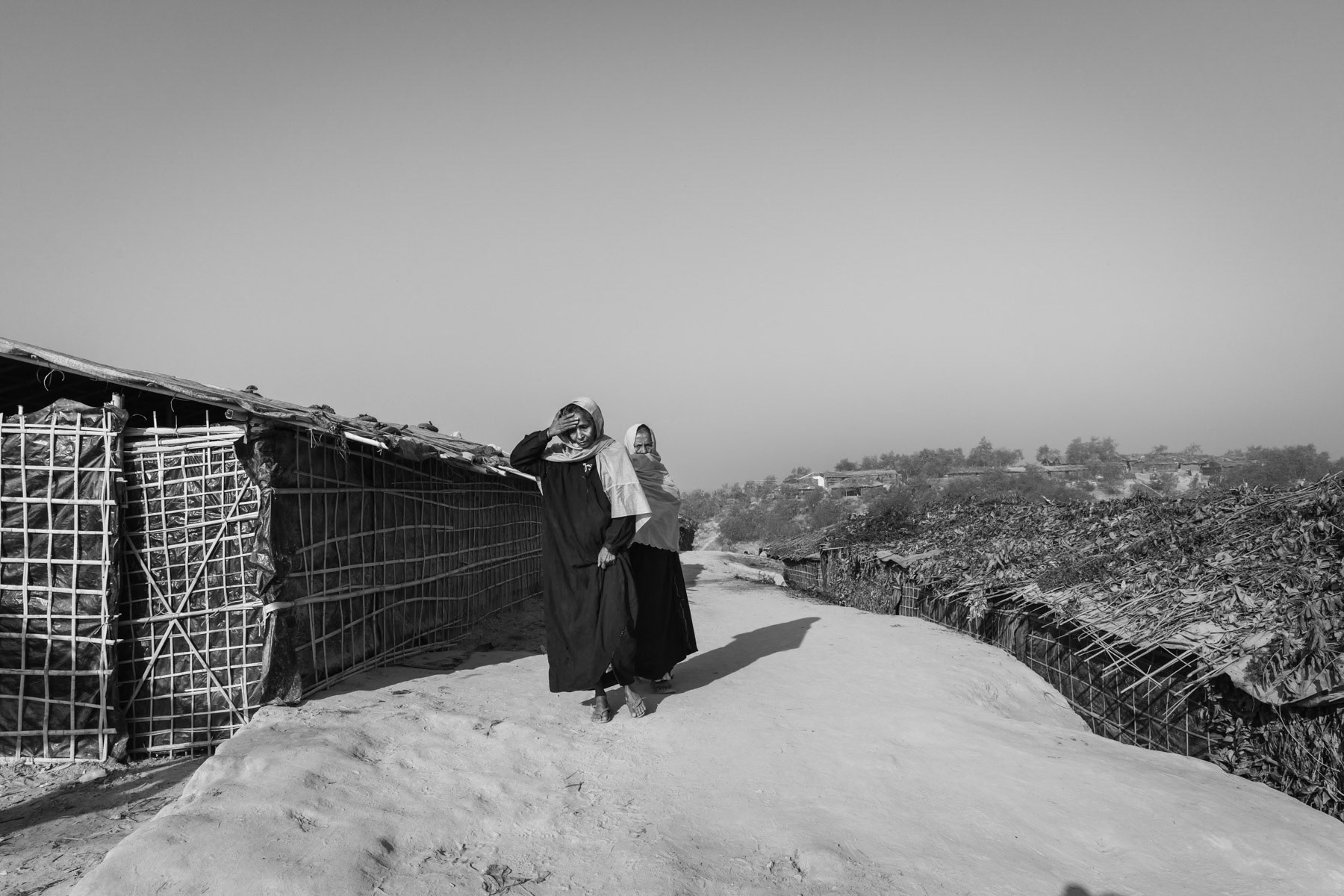 New makeshift construction for the new wave of Rohingya refugees arriving In Bangladesh. Nearly 100,000 persecuted refugees have arrived from Maungdaw township in Myanmar since October 2016. New extension of Kutupalong refugee camp, Cox's Bazar, Bangladesh, February 2017