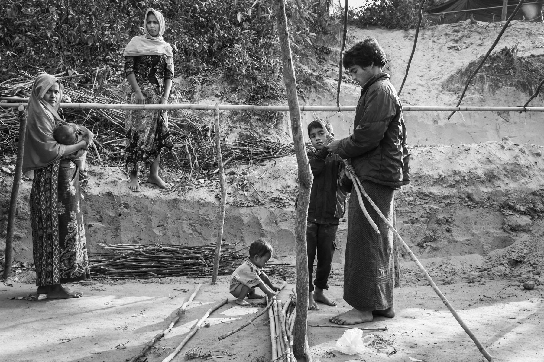 Rohingya family that arrived few days ago with her family fleeing persecution and ethnic cleansing campaigns in northern Rakhine. Balukhali refugee camp, Bangladesh, February 2017