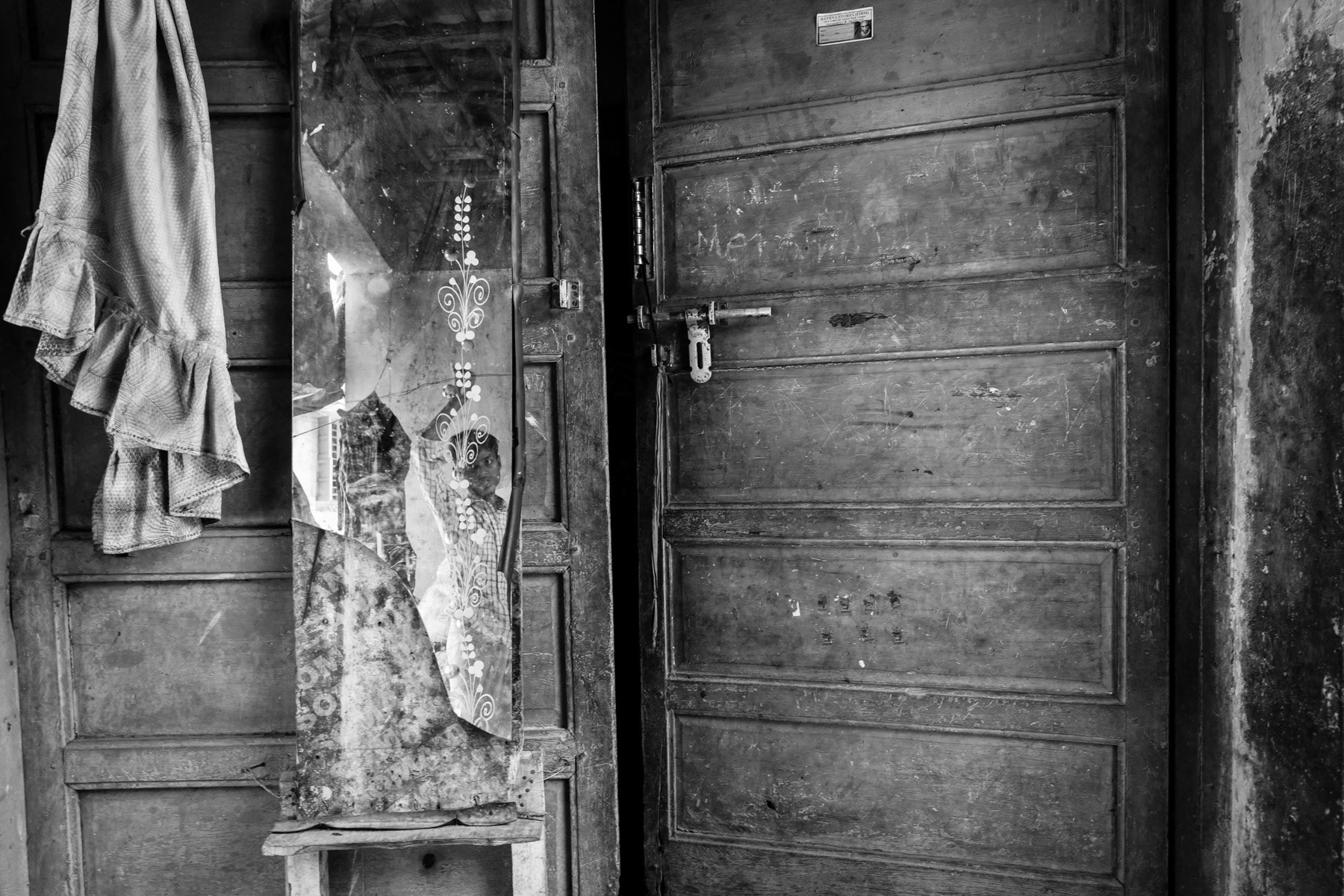 One of the entrances to a cyclone shelter used by 20 Rohingya families settled there for the past 3 years. Chennai, India, June 2017