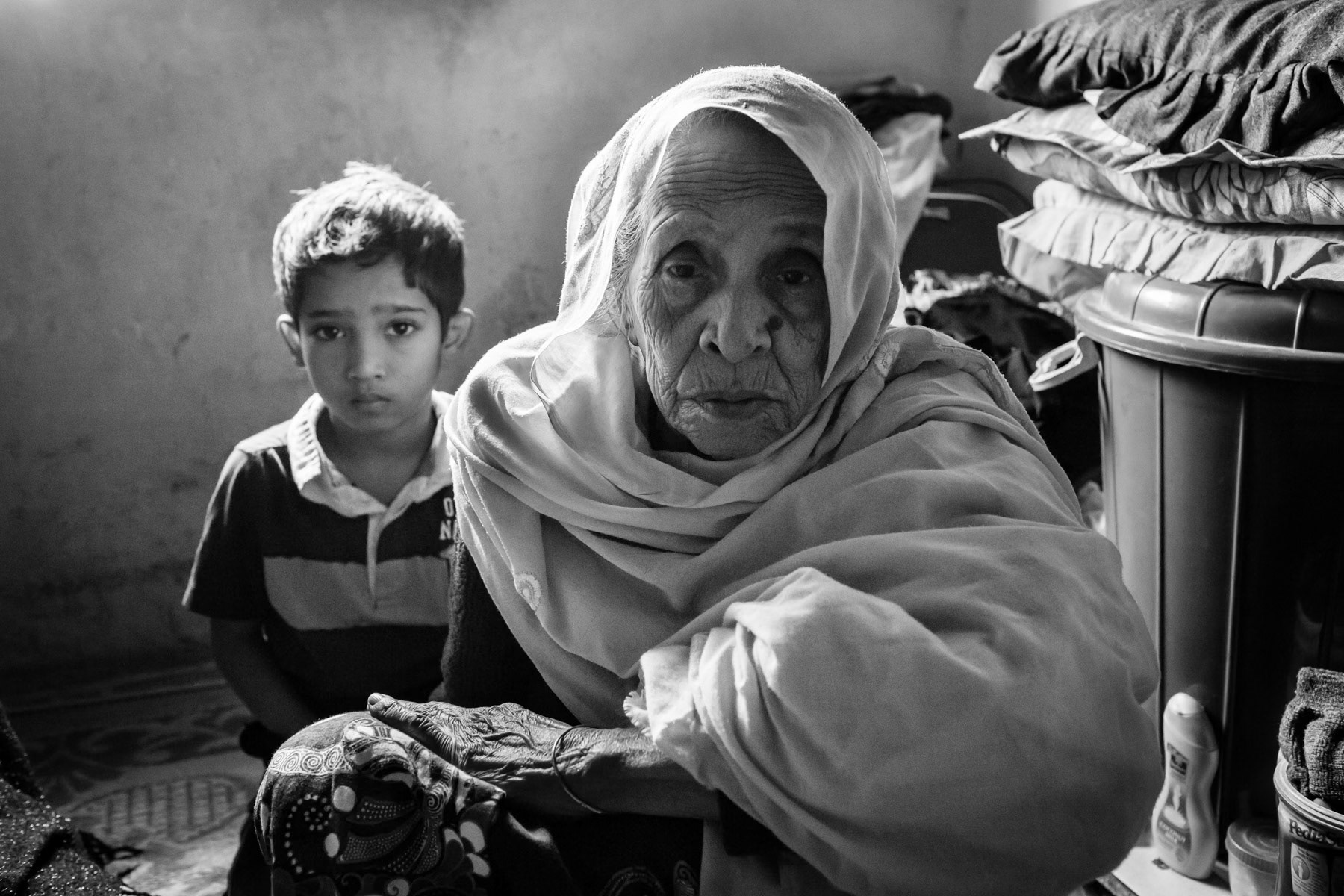 Rohingya woman living with her family in a small rented room in Rajiv Naghar near New Delhi, India, January 2016