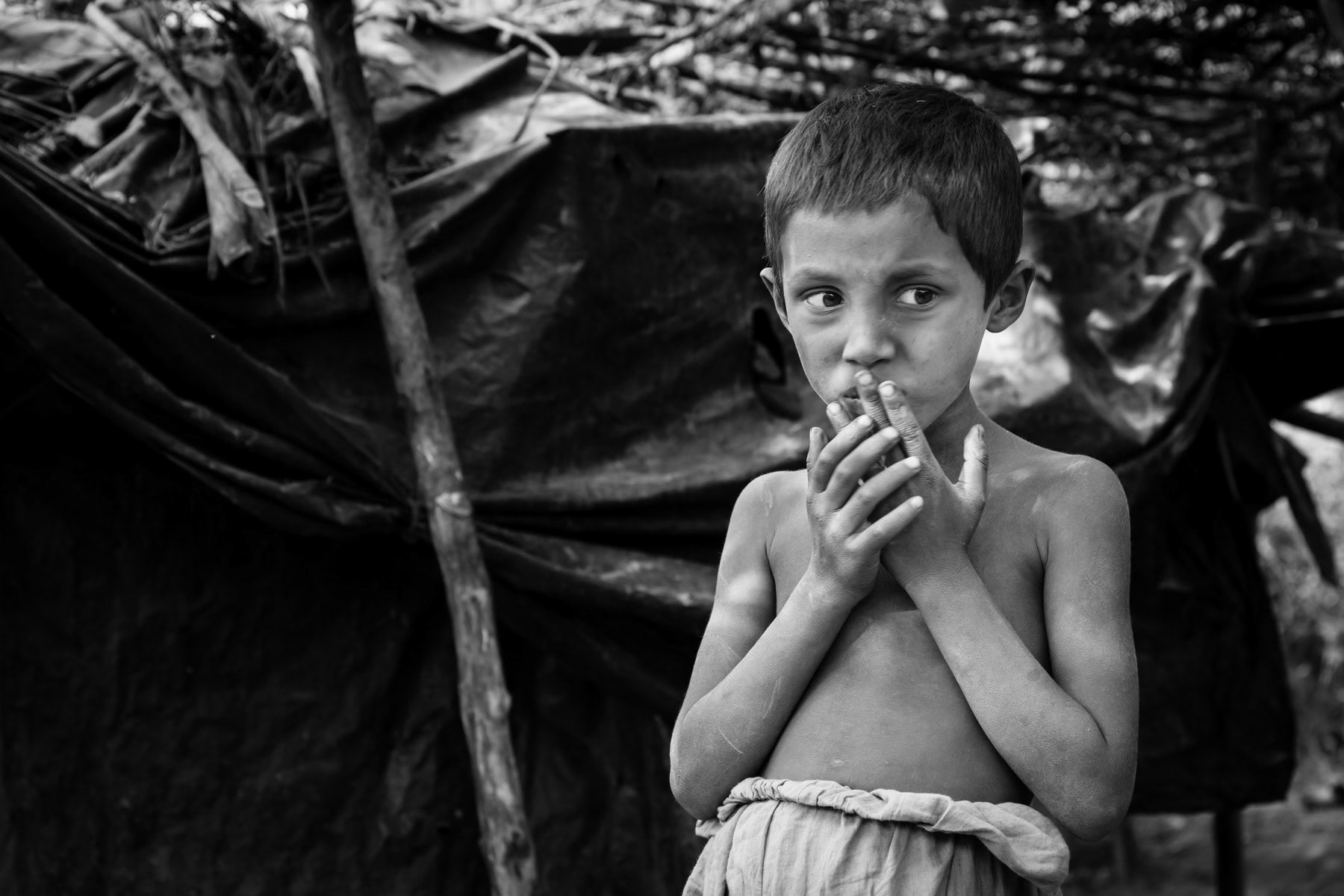Rohingya refugee boy born in exile, Shamplapur refugee camp, Bangladesh, December 2015