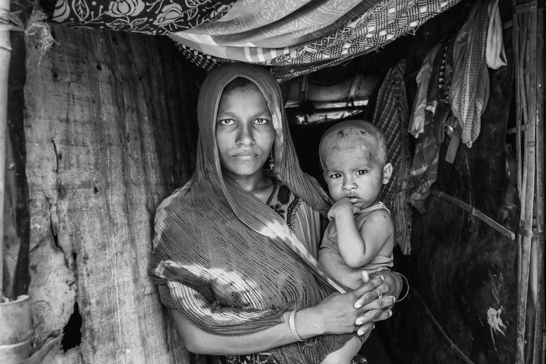 Stranded Rohingya refugees in India. More than 30,000 Rohingya have fled to India since 2012. Mewat, Haryana State, India, June 2016