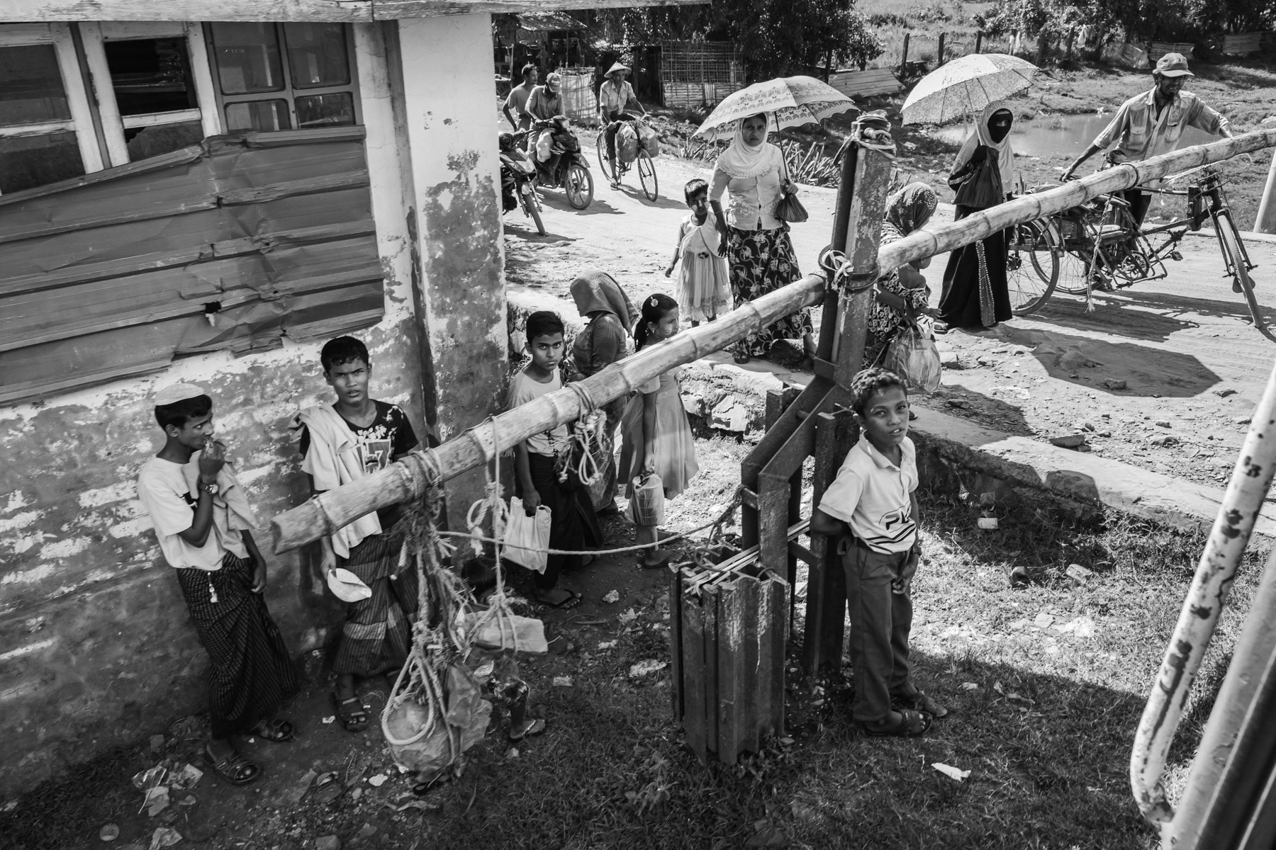 The train passing through the Rohingya IDP camps north of Sittwe. Rakhine State, Myanmar, September 2019