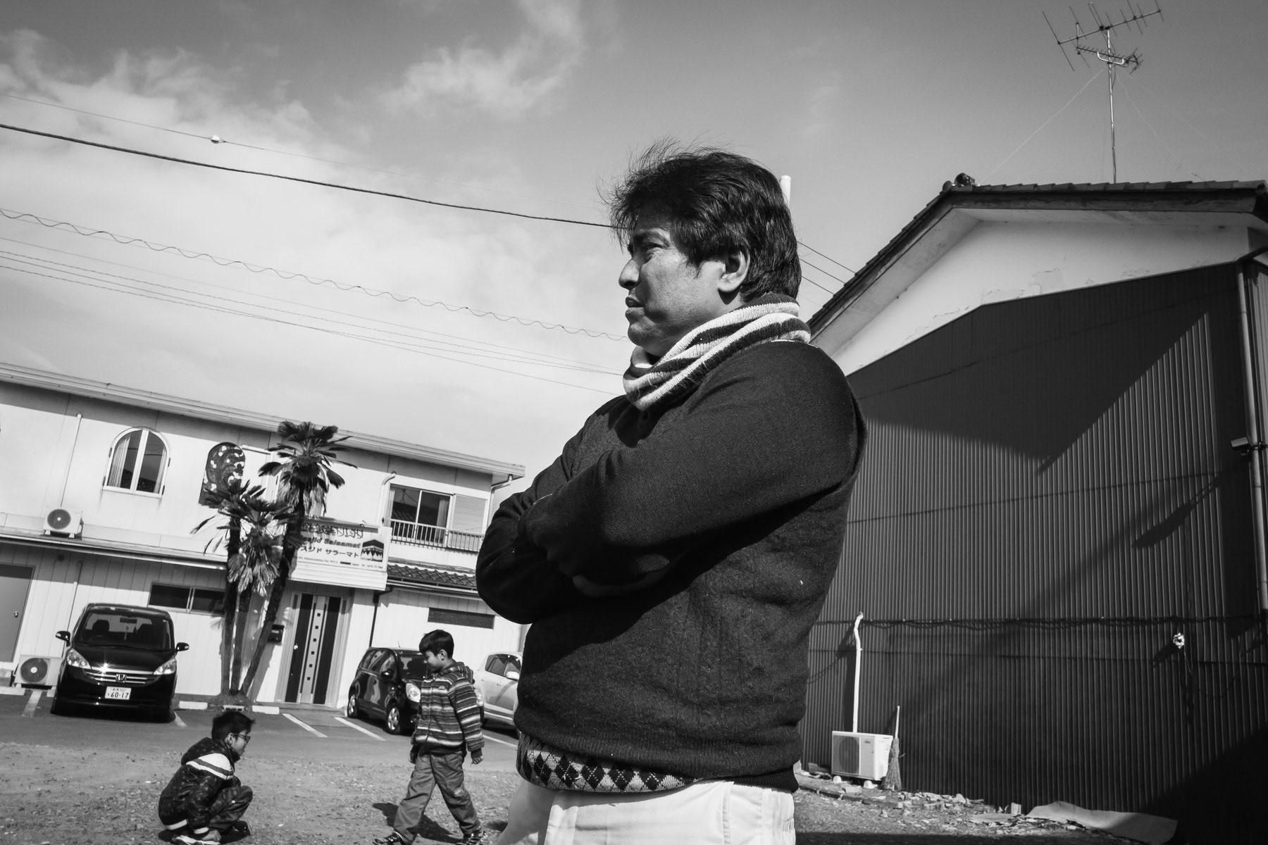 Abul Kalam waiting for the makeshift mosque to open. Tatebayashi near Tokyo where approximately 200 Rohingya refugees live, Japan, January 2017