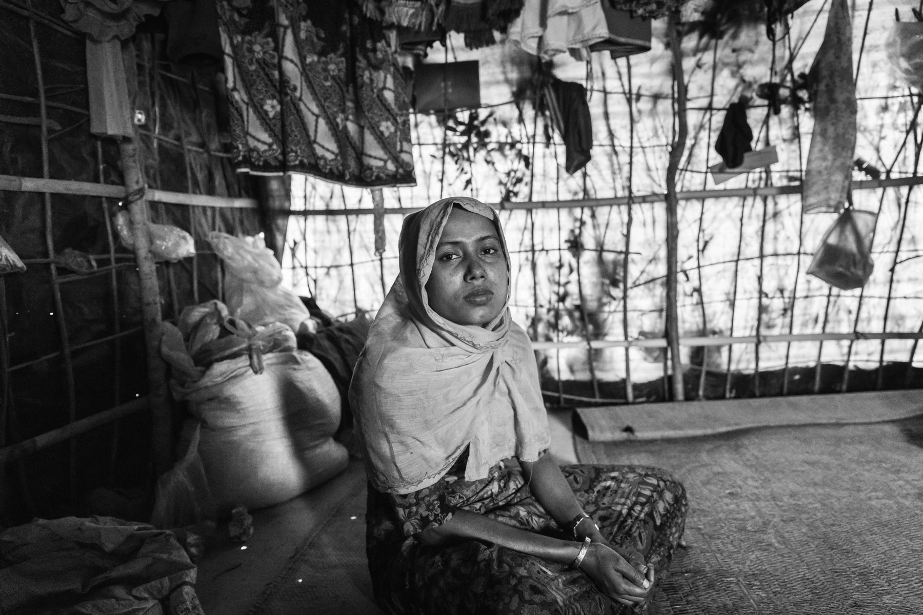 25 year old rape victim, has 2 children, her husband was killed. She was raped for 3 days by the military. Fled to Bangladesh a month ago. Balukhali camp for Rohingya refugees, Cox's Bazar, Bangladesh, February 2017