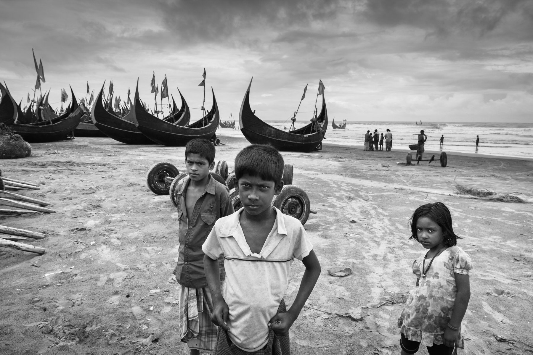 Rohingya children on the beach of Shamplapur in Bangladesh, June 2015