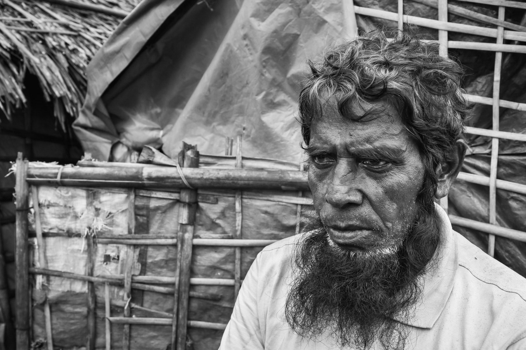 Rohingya displaced person entrapped in a concentration like camp where the population is not allowed to leave the camp. Dar Paing IDP camp, Sittwe, Myanmar, October 2016