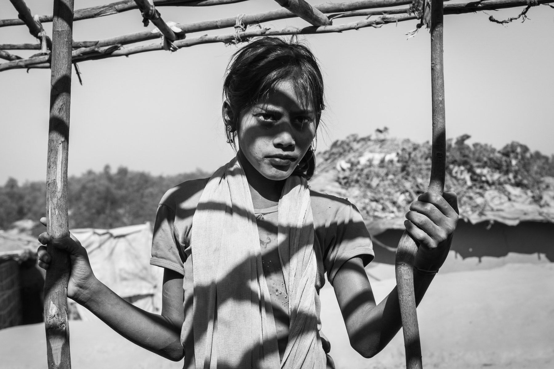 Rohingya girl that has arrived few days ago with her family from Myanmar, escaping persecution and violence. Nearly 100,000 Rohingya have fled northern Rakhine State in Myanmar since October 2016. Kutupalong refugee camp, Bangladesh, February 2017