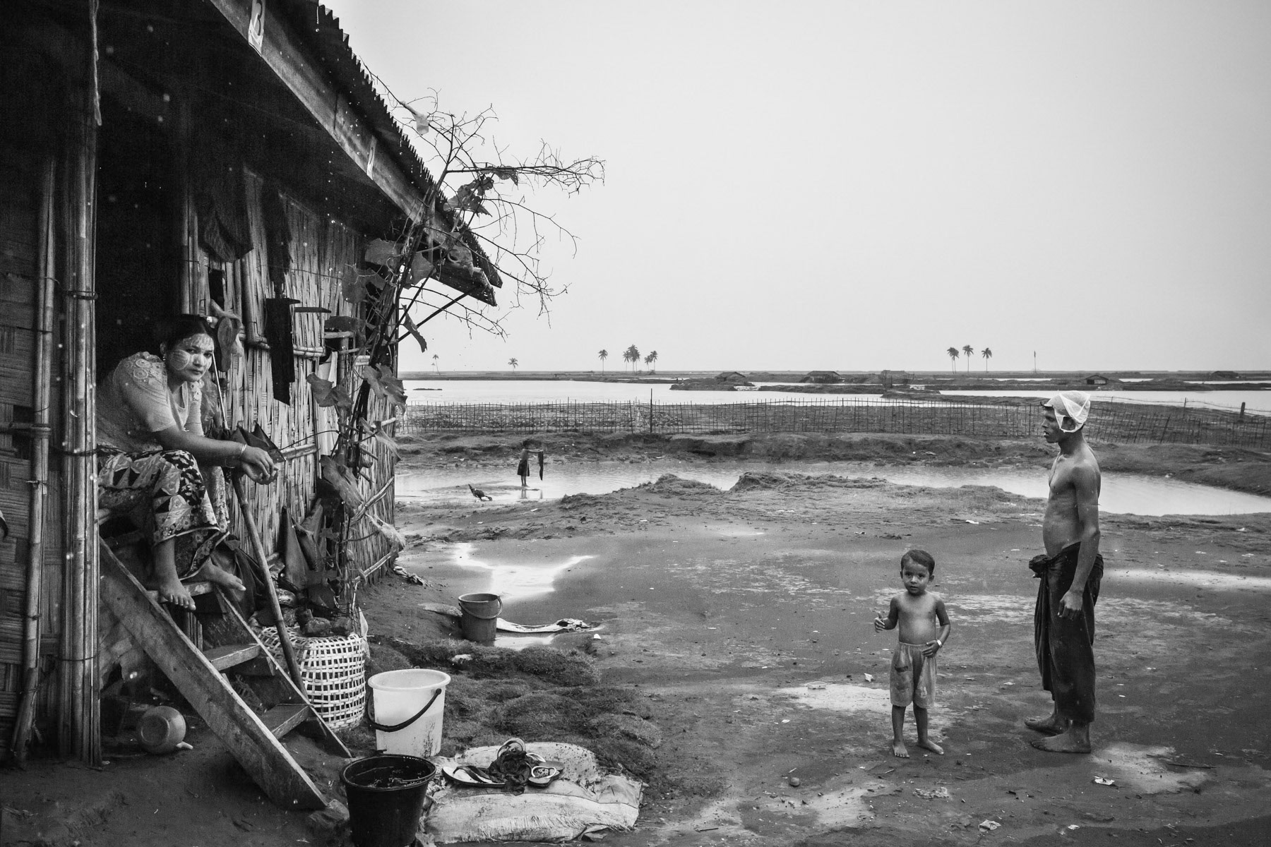 The edge of the camp settlement near the flooded areas. Baw Du Pha IDP camp for the forcibly displaced Rohingya community of Sittwe township, Myanmar, October 2016