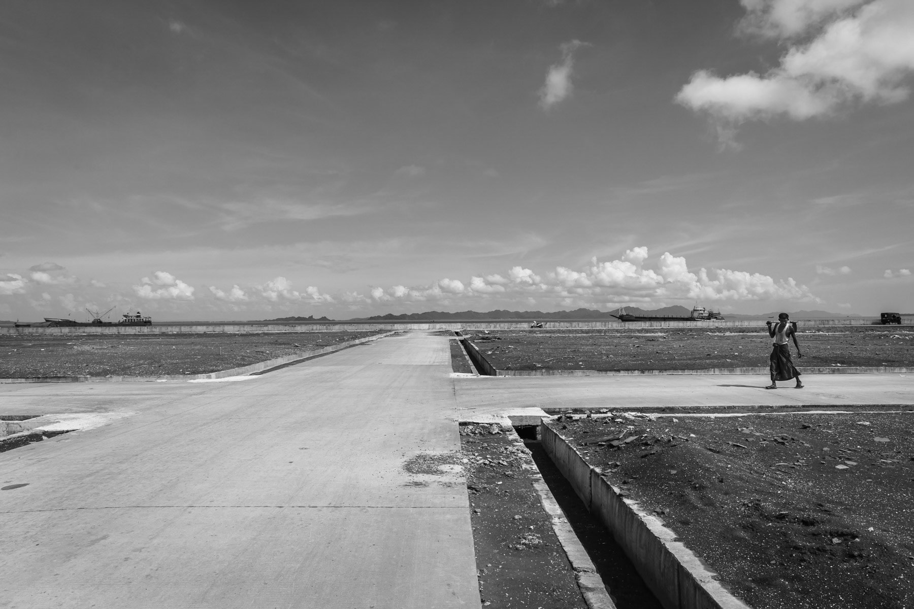 Sittwe port extension standing currently empty. Sittwe town, Rakhine State, Myanmar, September 2019