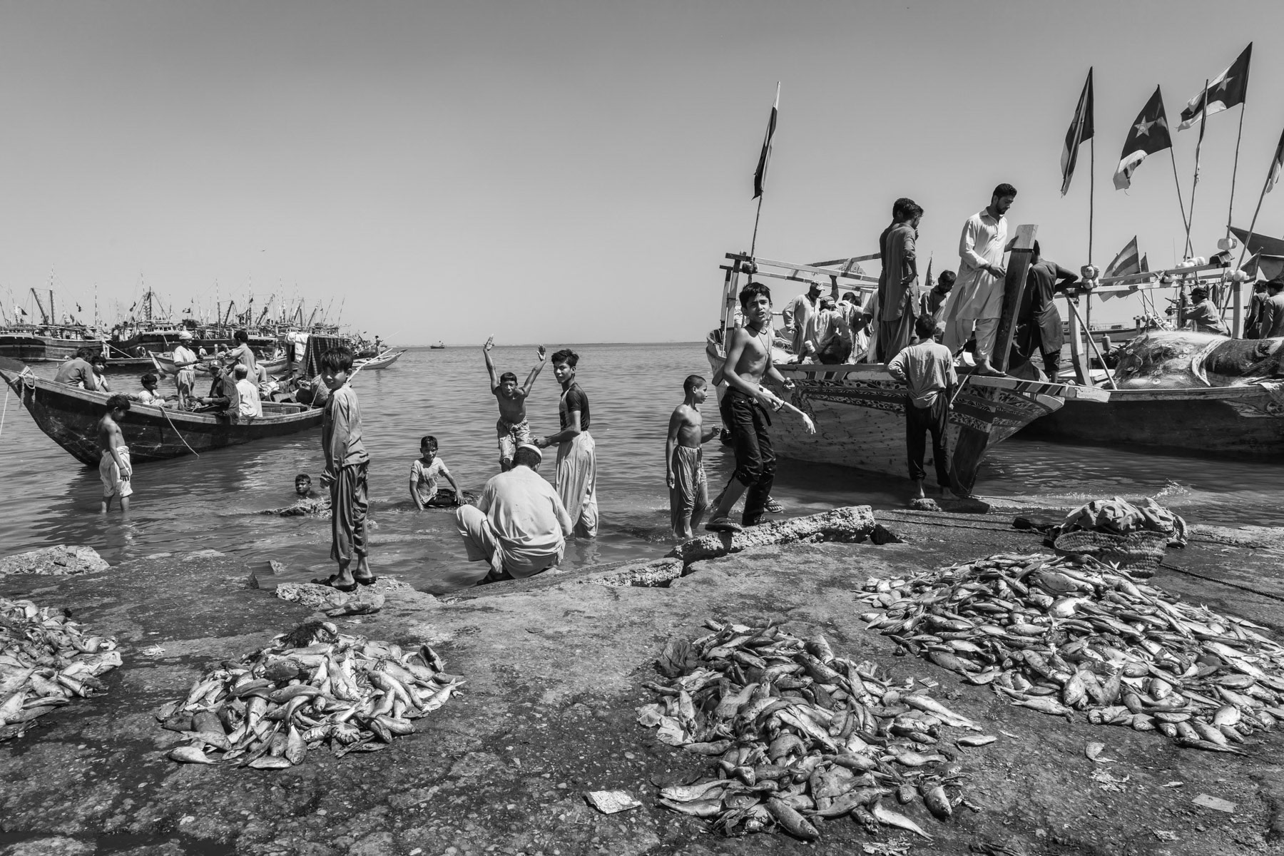 A lot of Rohingya residing in Karachi for the past forty years live of fishing and related industries. Hadri jetty in Korangi, Karachi, Pakistan, March 2018