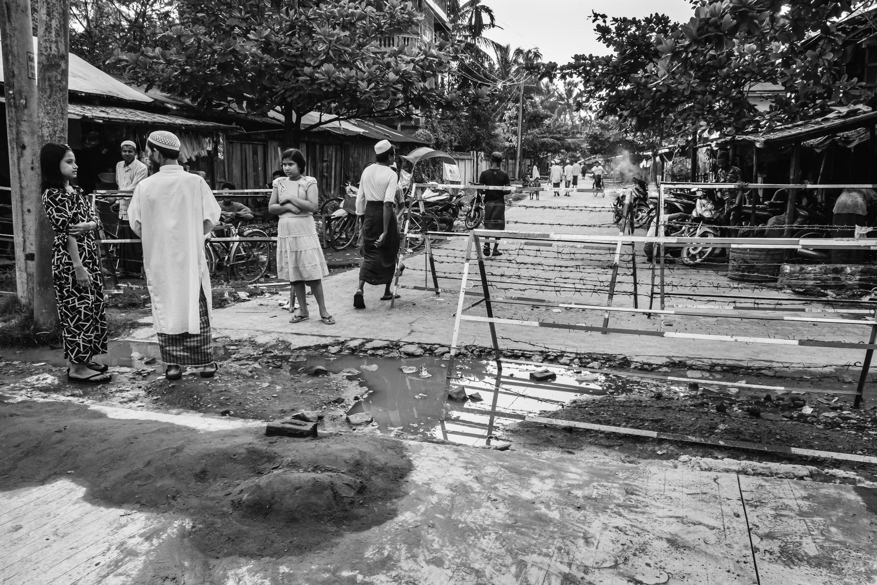 One of the accesses to the fully sealed off Rohingya gettho of Aung Mingalar in Sittwe. The Rohingya population is not allowed to leave that part of town since the inter ethnic violence of 2012 and live in a de-facto concentration camp. The State capital of Rakhine, Sittwe, Myanmar, October 2019