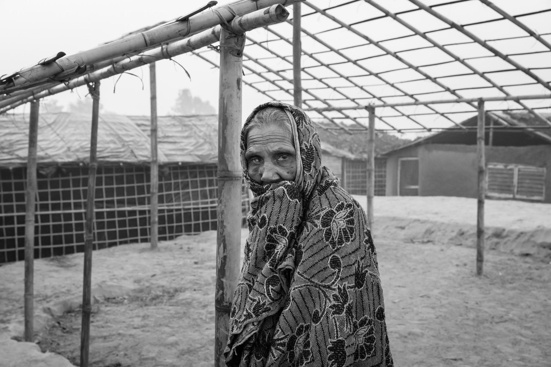 Rohingya elderly woman that has arrived few days ago from Myanmar, escaping persecution and violence. Nearly 100,000 Rohingya have fled northern Rakhine State in Myanmar since October 2016. Kutupalong refugee camp, Bangladesh, February 2017