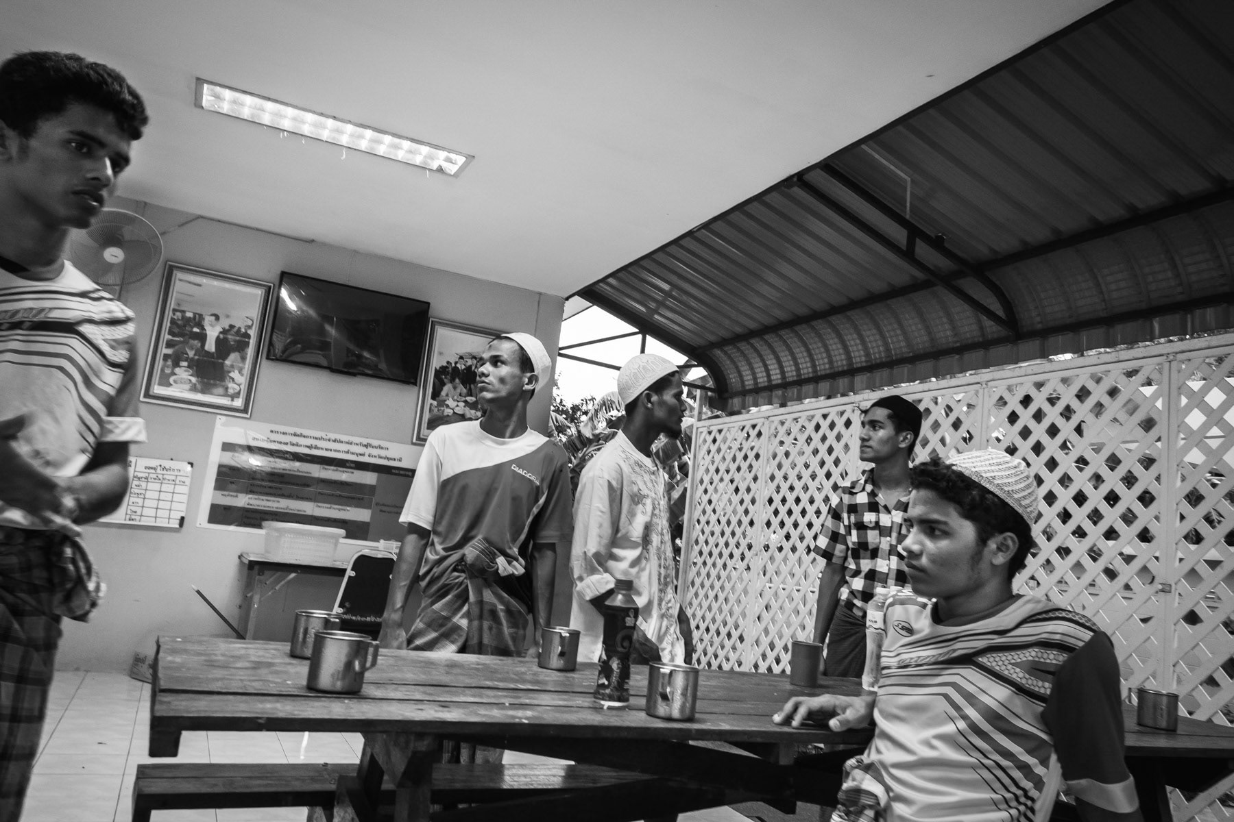 Transit Camp for persons victim of human traffickers. About 100 people of which 30 Rohingya children and adults. Closed structure with no possibility for exit or visits. Victims usually remain several years before being resettled in third countries. Tanyaburi closed transit facility, Bangkok, Thailand. June 2016