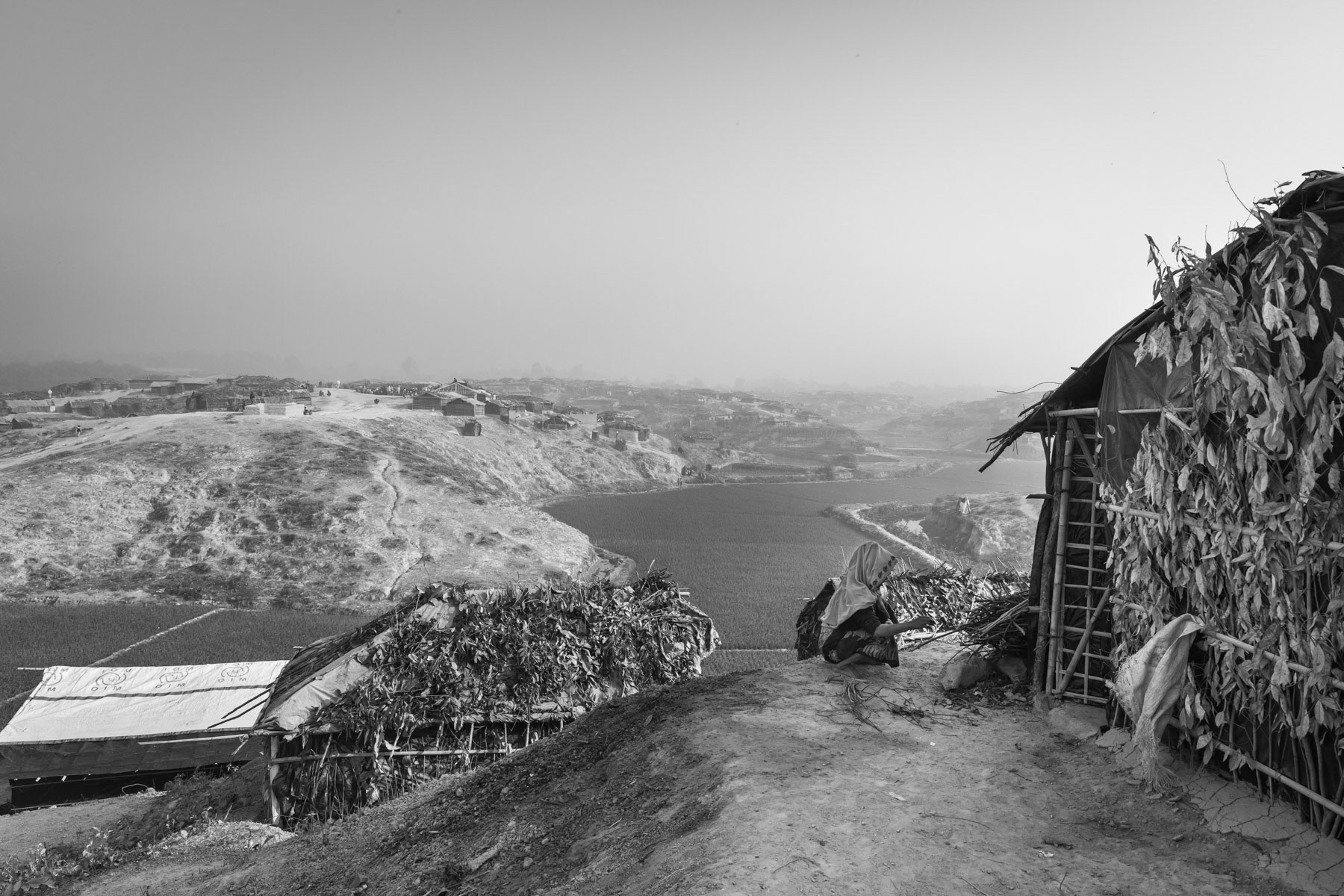 Newly built shelters at a new camp established to cope with a part of the 80,000 Rohingya that have fled northern Maungdaw township in Myanmar since the begining of the robust security crackdown in October 2016. New part of Kutupalong camp, Cox's Bazar, Bangladesh, February 2017
