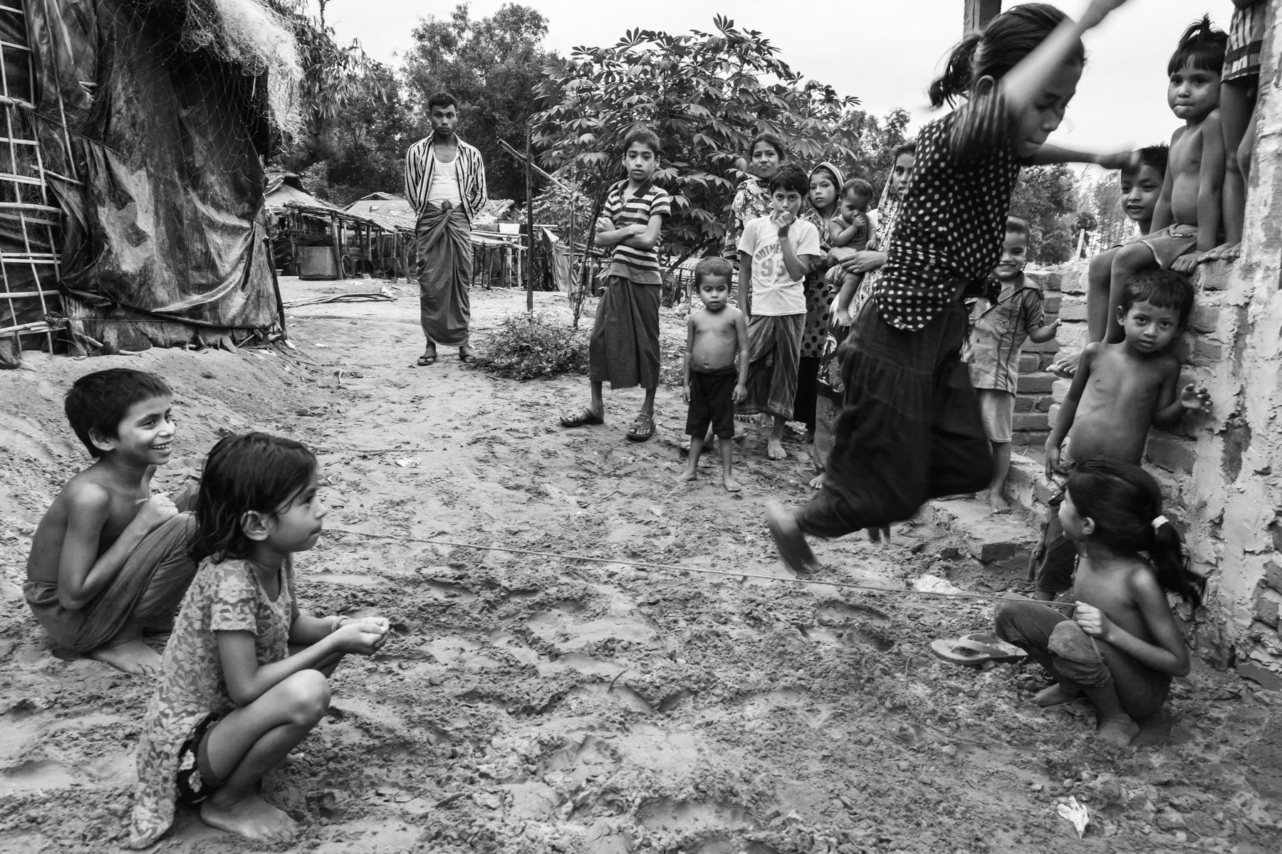 Rohingya children playing, West Nayapare camp for unregistered refugees from Burma. Shamlapur near Teknaf, Bangladesh, May 2016