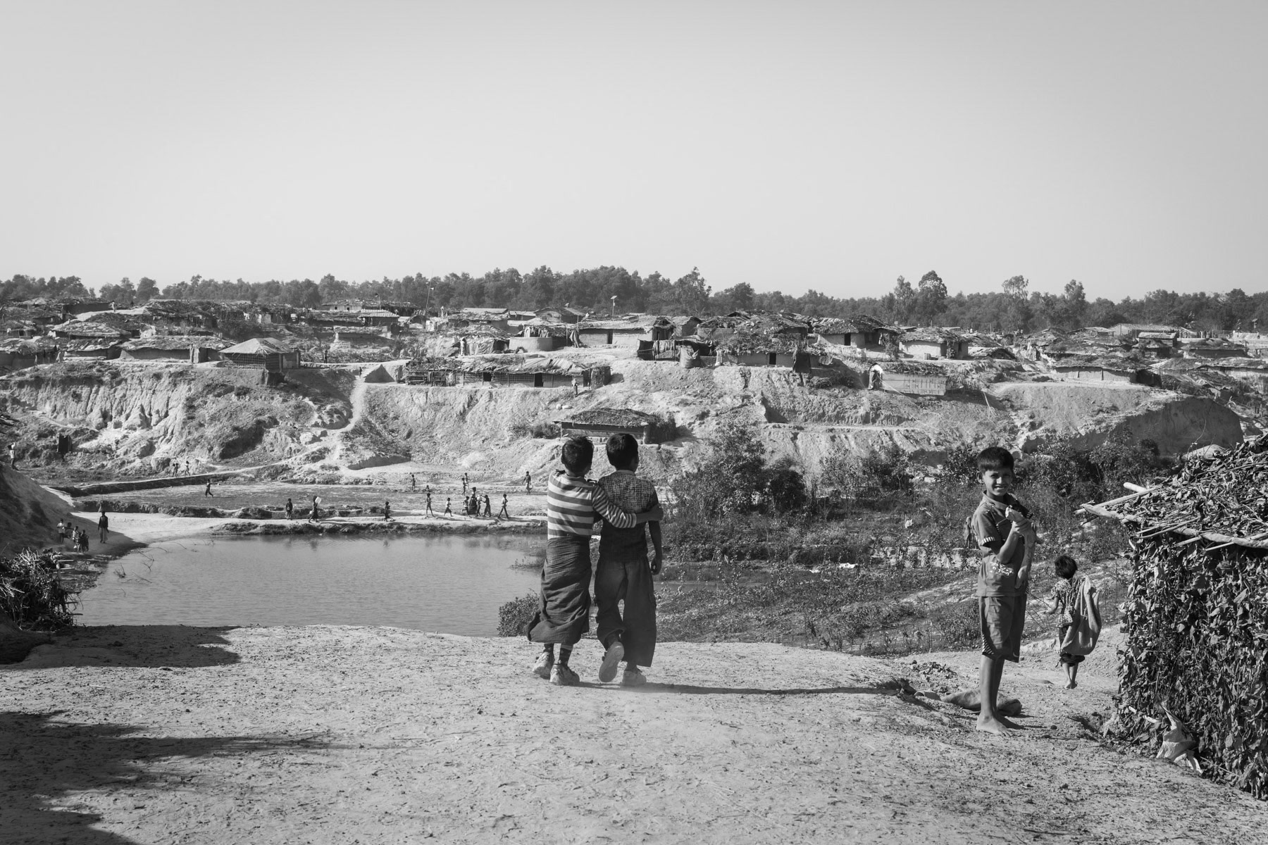 New makeshift construction for the new wave of Rohingya refugees arriving In Bangladesh. Nearly 100,000 persecuted refugees have arrived from Maungdaw township in Myanmar since October 2016. New extension of Kutupalong refugee camp, Cox's Bazar, Bangladesh, February 2017