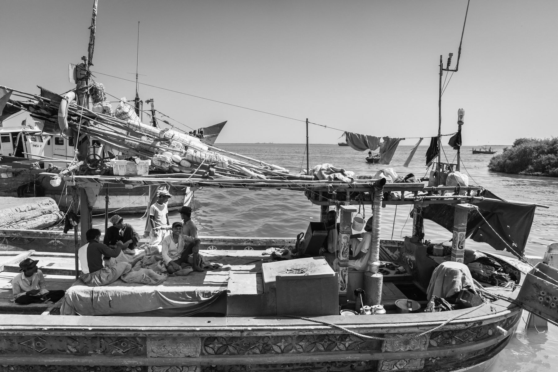 A lot of Rohingya residing in Karachi for the past forty years live of fishing and related industries. Hadri jetty in Korangi, Karachi, Pakistan, March 2018