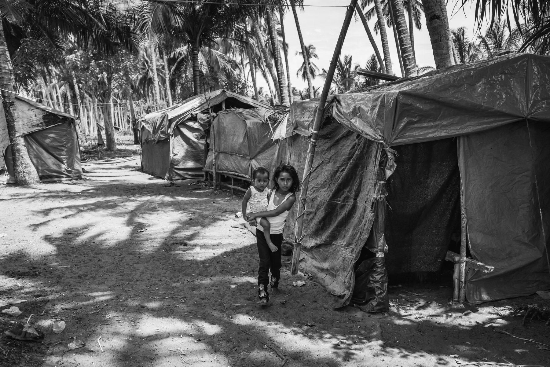 Rohingya temporary refugee camp on a beach on the Indonesian island of Sumatra where they have been stranded for the past 6 months after fleeing persecution in Myanmar and the refugee camps in Bangladesh. Kulee Pidie beach, Aceh, May 2024