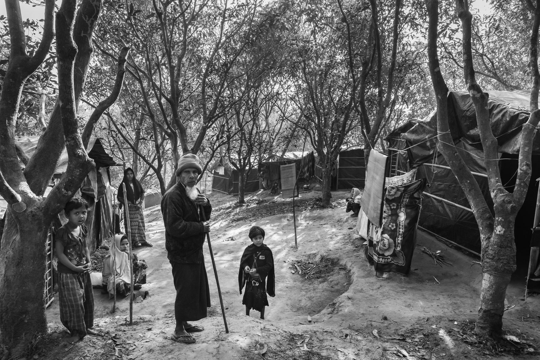 Newly built shelters at a new camp established to cope with a part of the 80,000 Rohingya that have fled northern Maungdaw township in Myanmar since the begining of the robust security crackdown in October 2016. New part of Kutupalong camp, Cox's Bazar, Bangladesh, February 2017