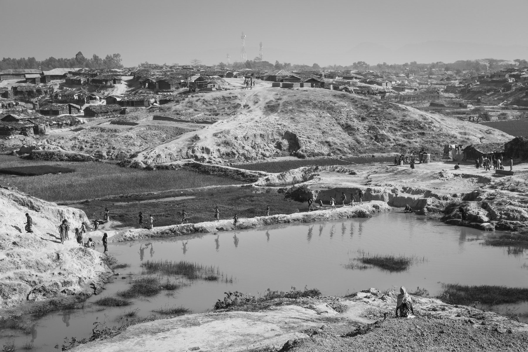 Newly built shelters at a new camp established to cope with a part of the 80,000 Rohingya that have fled northern Maungdaw township in Myanmar since the begining of the robust security crackdown in October 2016. New part of Kutupalong camp, Cox's Bazar, Bangladesh, February 2017