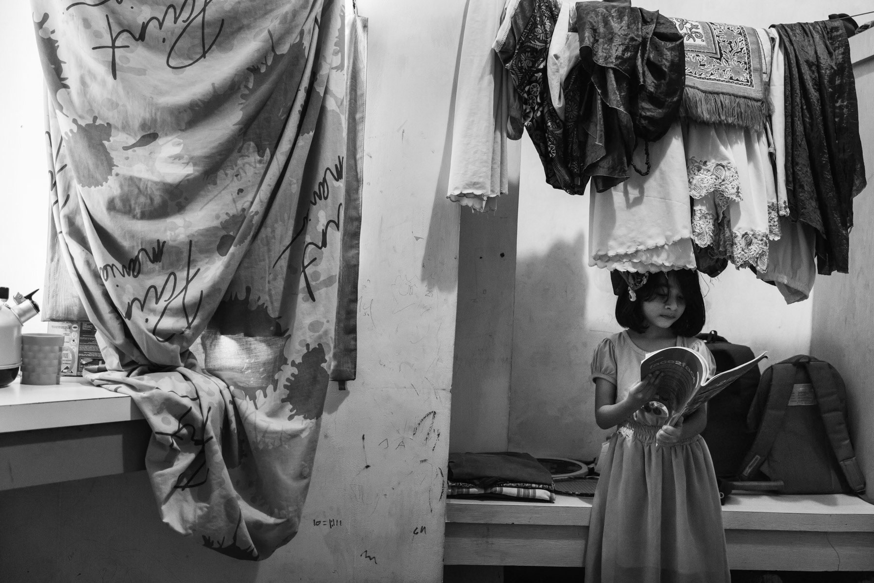 Rohingya girl reading her school book, Makassar in the Southern Sulawesi, Indonesia, June 2017