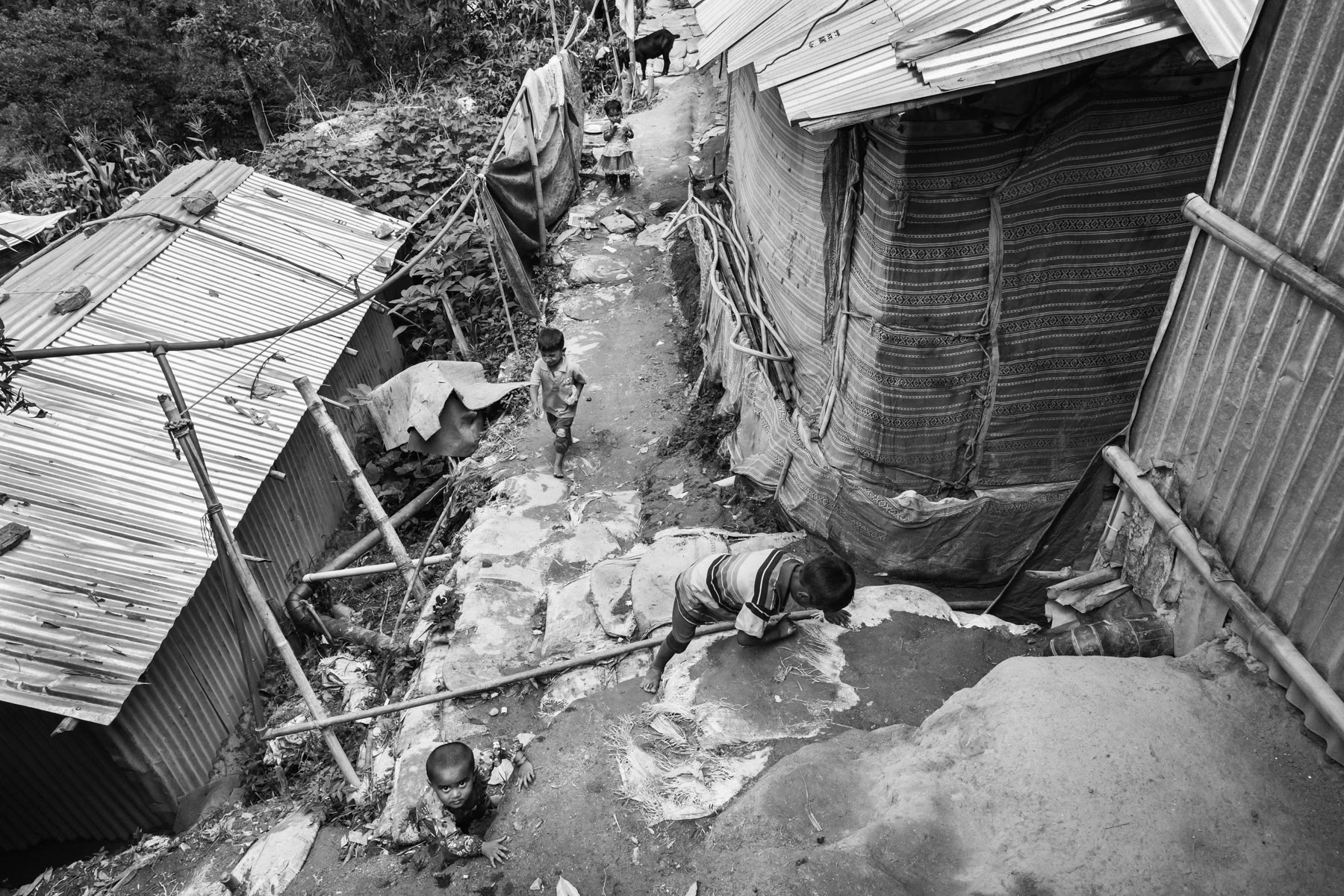 Around 200 Rohingya live in two makeshift camps in the Kathmandu Valley and have arrived there from Myanmar via Bangladesh and India ever since 2013. Kapan camp is built on a steep mountain side and prone for landslides. Kapan, Kathmandu, Nepal, July 2017