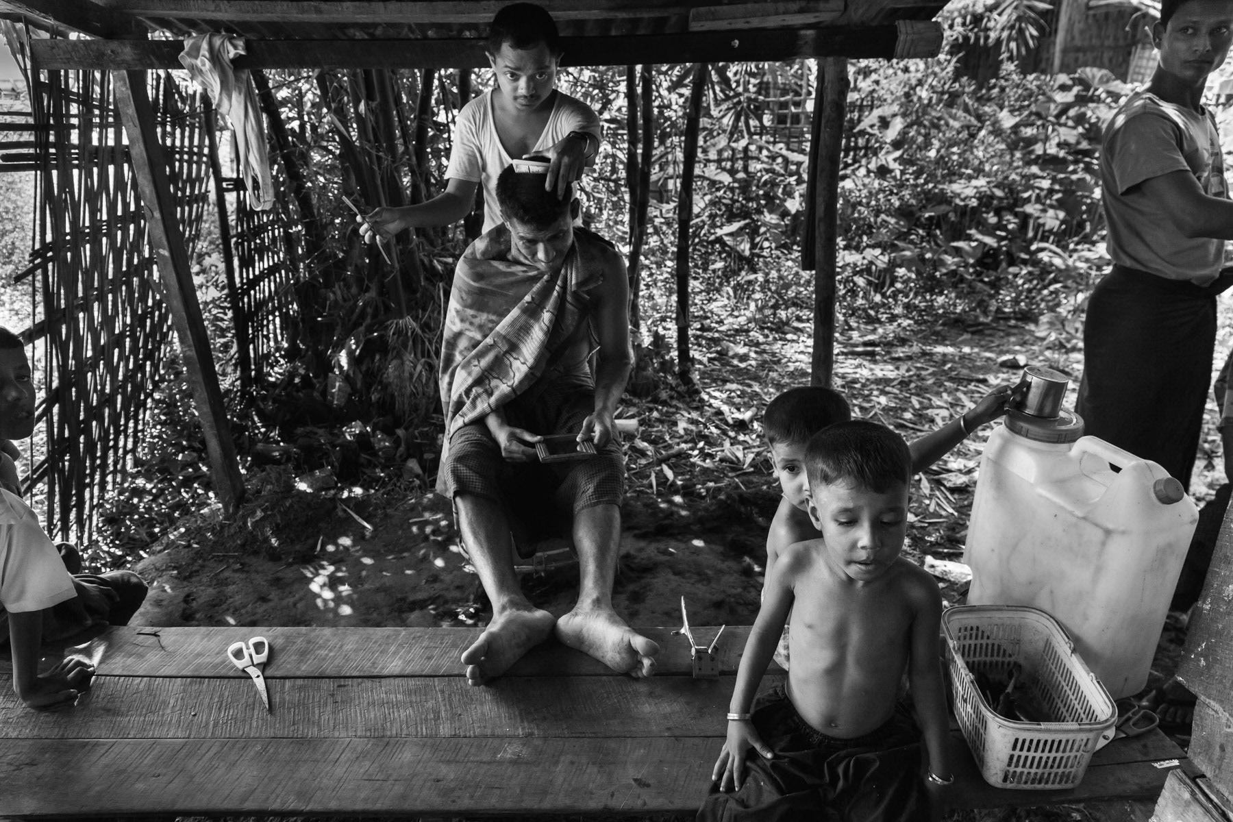 Barber shop in a Rohingya village, Rashimi, Sittwe township, Burma, October 2016