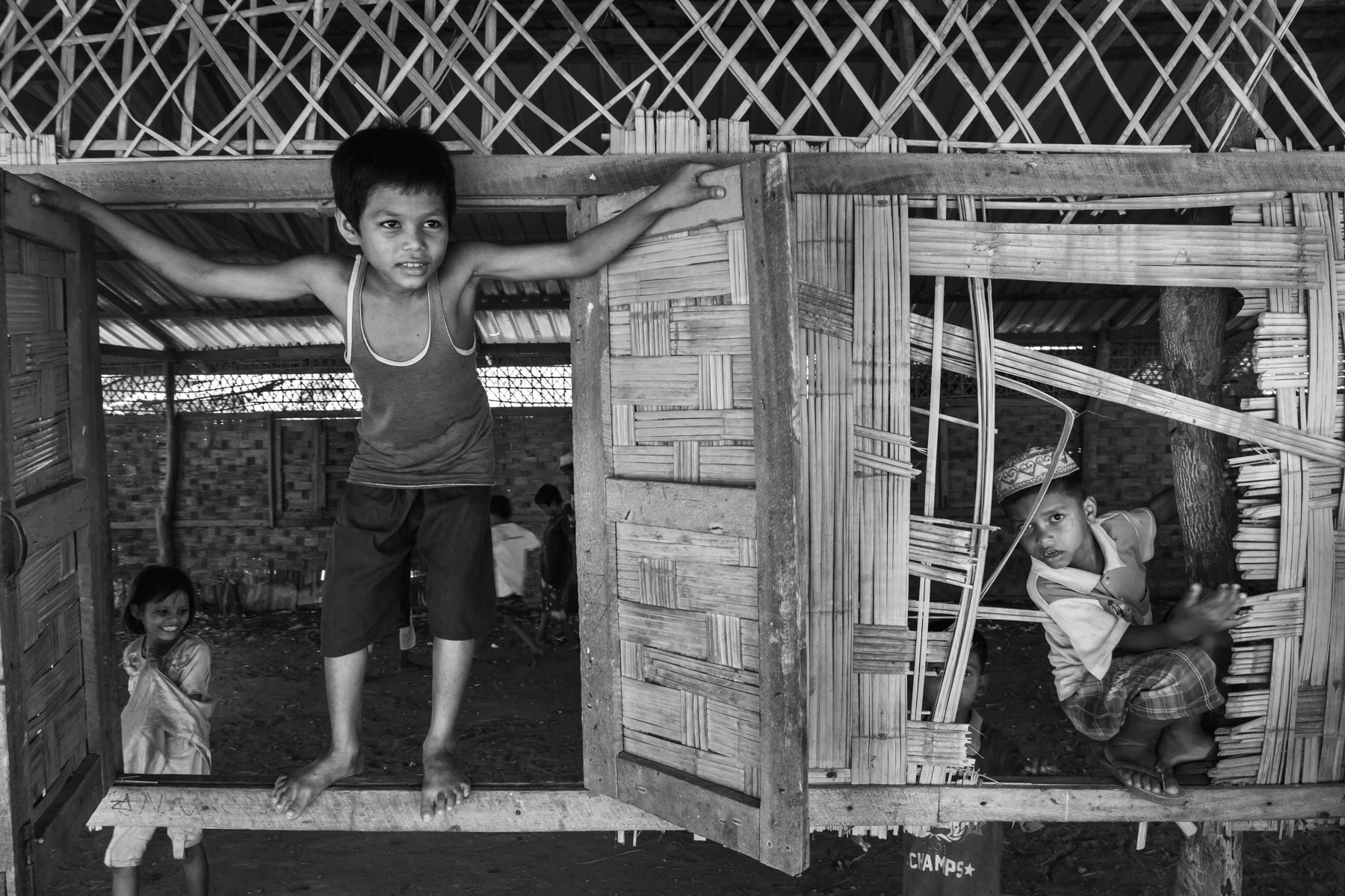 Rohingya children playing, Motin Nya camp, Sittwe, Myanmar, May, 2016