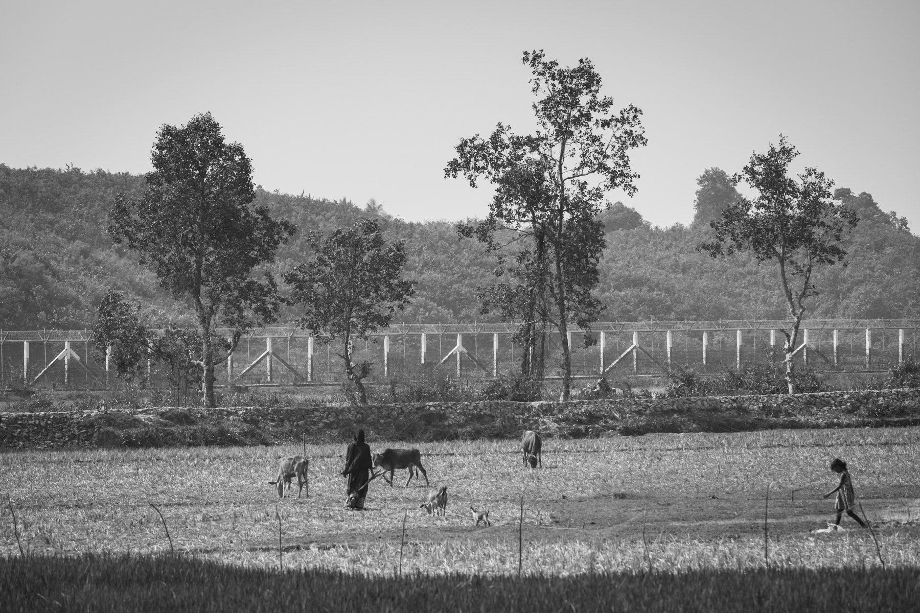 The Myanmar-Bangladesh border fenced off on the Myanmar side. Certain parts of the border have also been mined to avoid Rohingya to flee or return from and to their homeland. Border near point zero, Ukhiya, Bangladeshi side of the border, March 2018