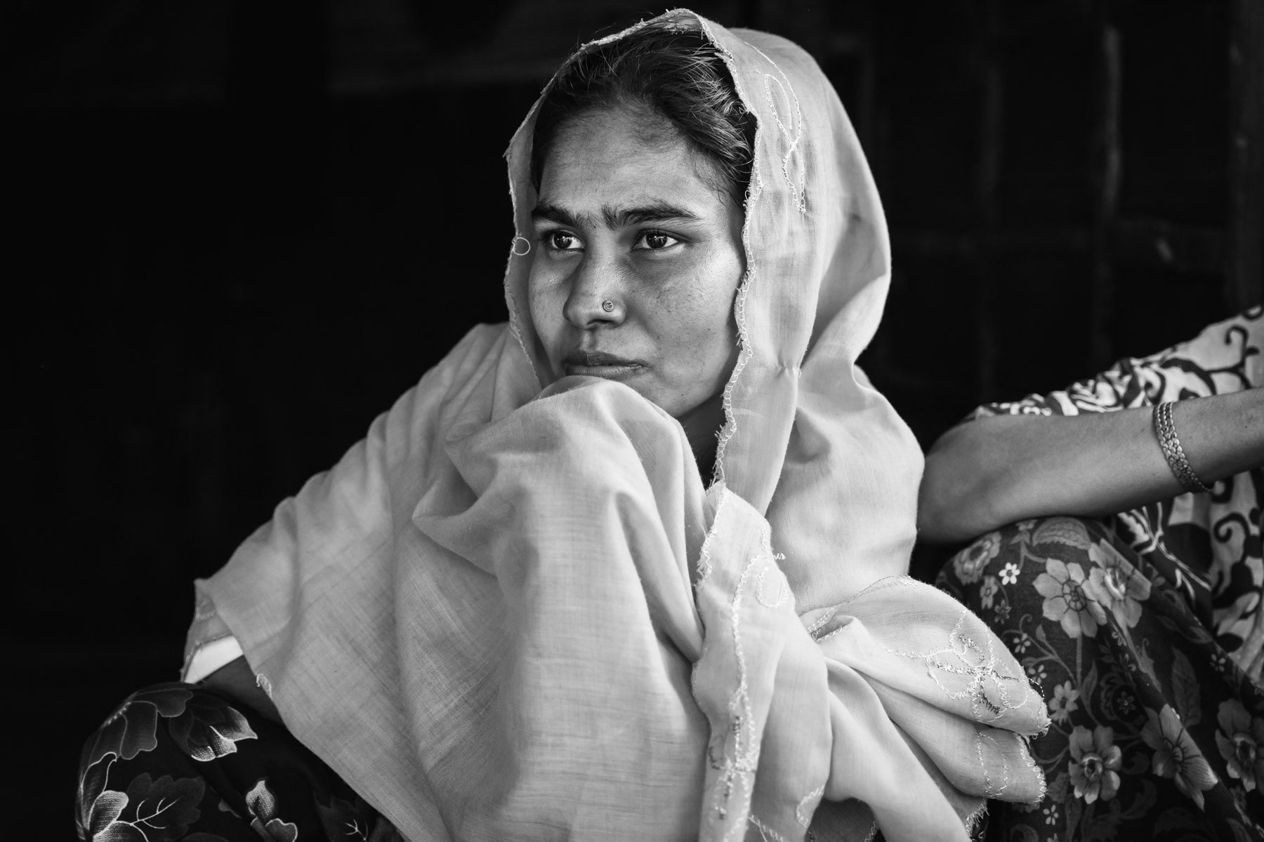 Fatima came 6 days ago with her father from Maungdaw accross the border in Myanmar. Her father says she is 15 years old and was brutally assaulted by the military. Another six members of their family have dissapeared or been killed. Shamlapur refugee camp, Teknaf, Bangladesh, May 2017