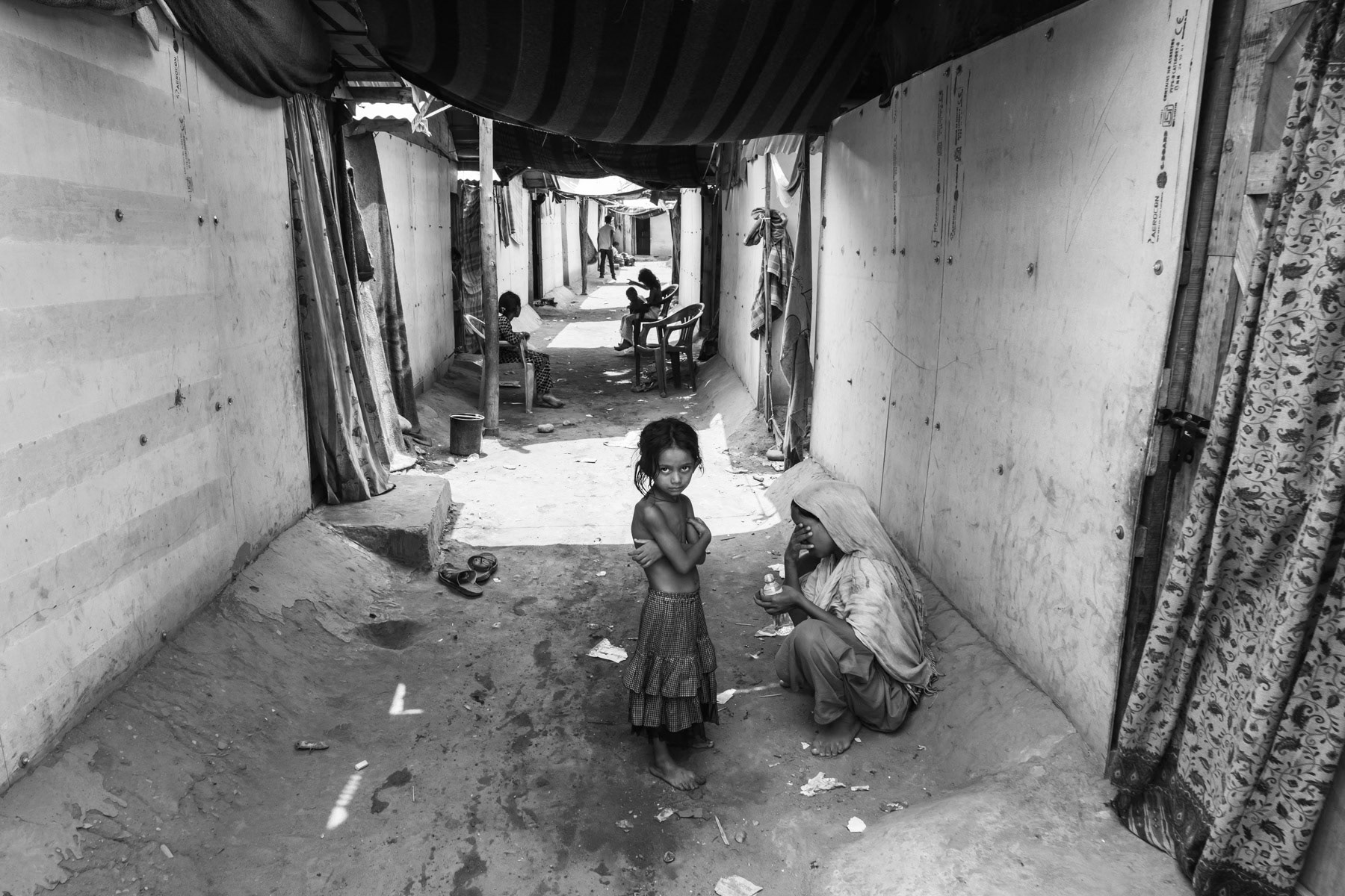 An estimated 7,000 Rohingya refugees live in Jammu in different neighbourhoods in makeshift camps and extremely dire conditions. Recently hate campaigns directed at them has put a serious doubt on their security. A lot are thinking of fleeing again. Newly built makeshift camp after the old camp was destroyed by a fire several months ago. Jammu and Kashmir province, India, June 2017