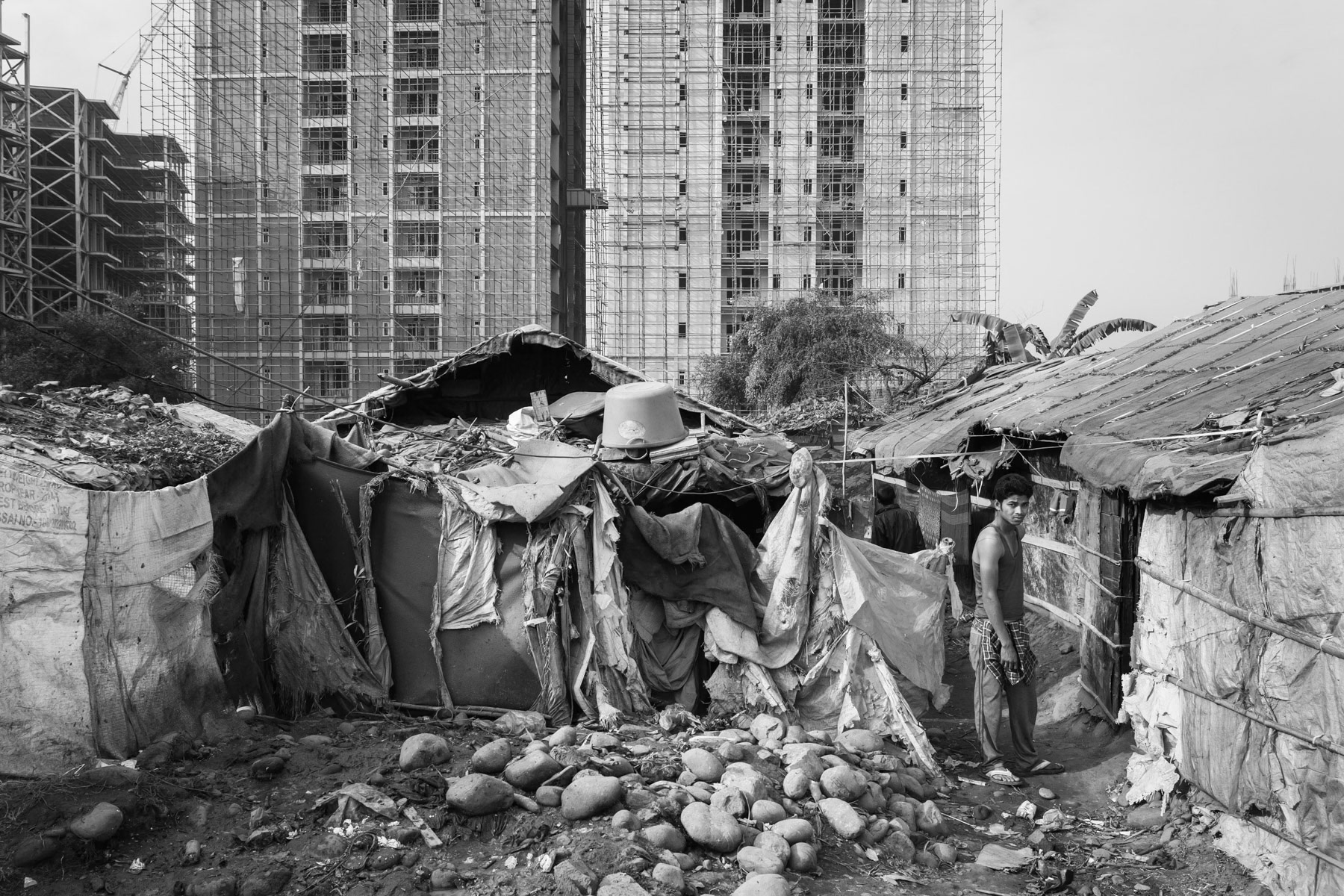 Makeshift settlement for Rohingya refugees in Jammu, where an estimated 5,000 Rohingya live. Narwal, Jammu and Kashmir, India, January 2016