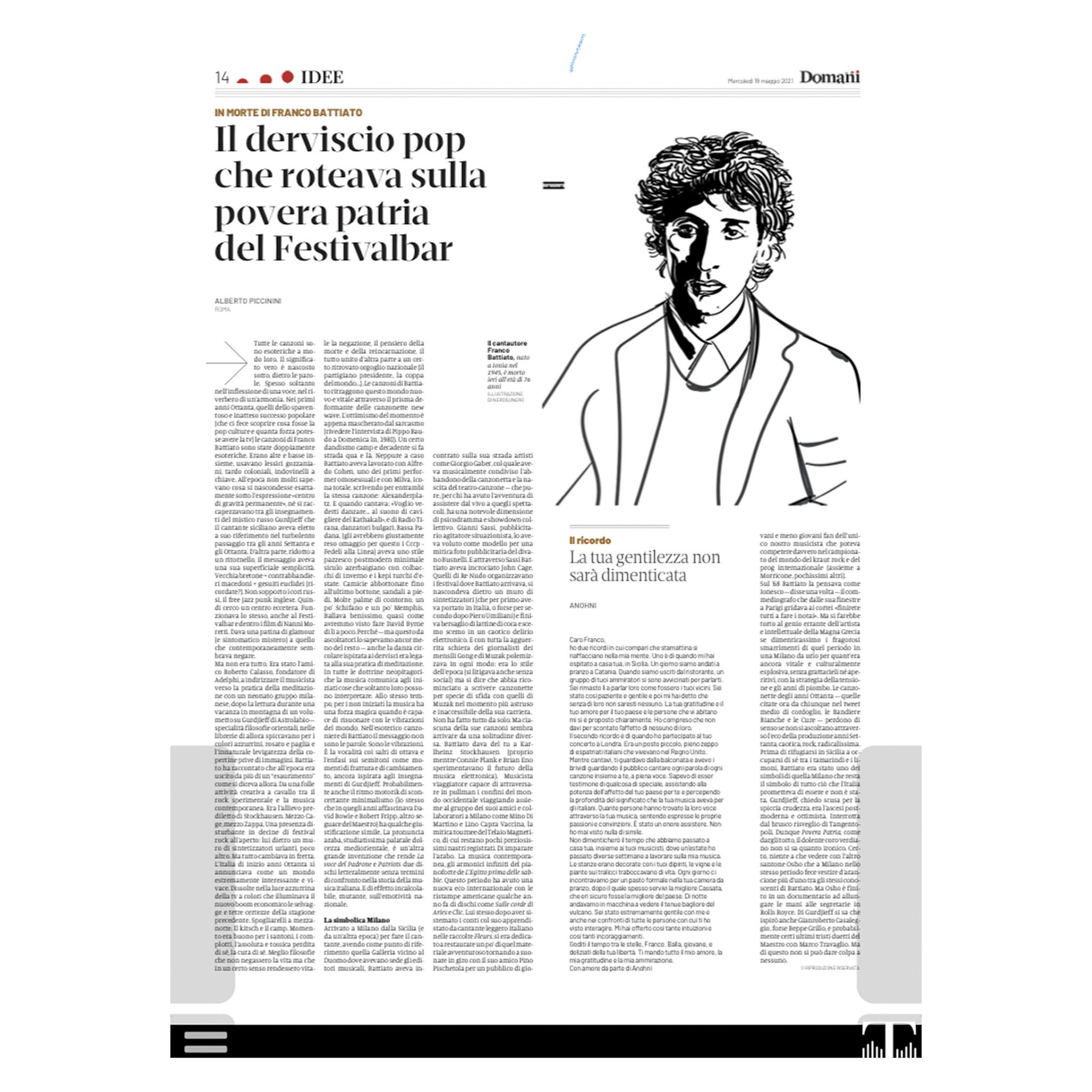 #Drw-#2021-x026 Franco Battiato (23 March 1945 – 18 May 2021) Domani Editoriale 2021