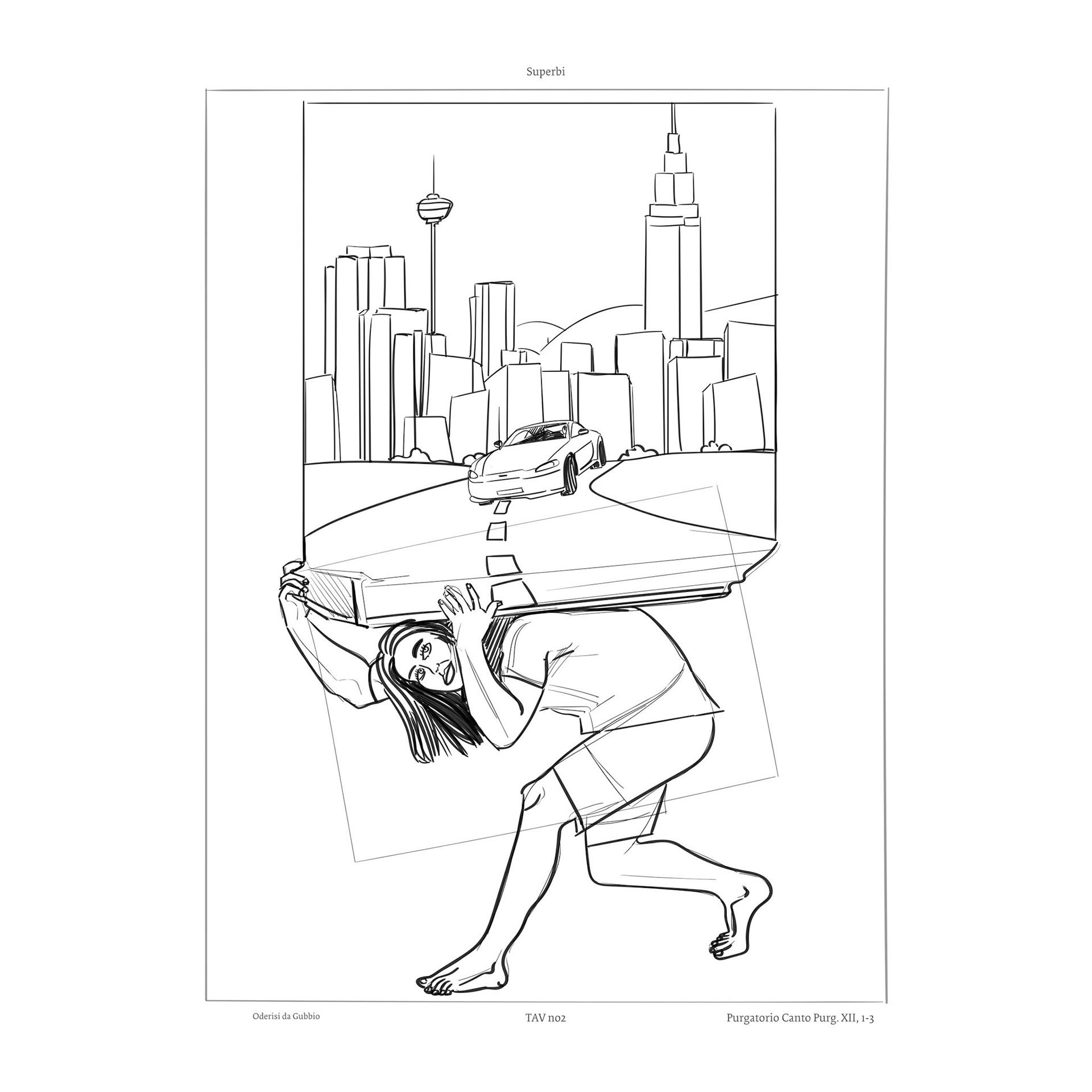 #Drw2021-#1554DRWA Dante: Il Beato Regno. Tav 5 Oderisi Superbia Canto XII (Drawing) 2021